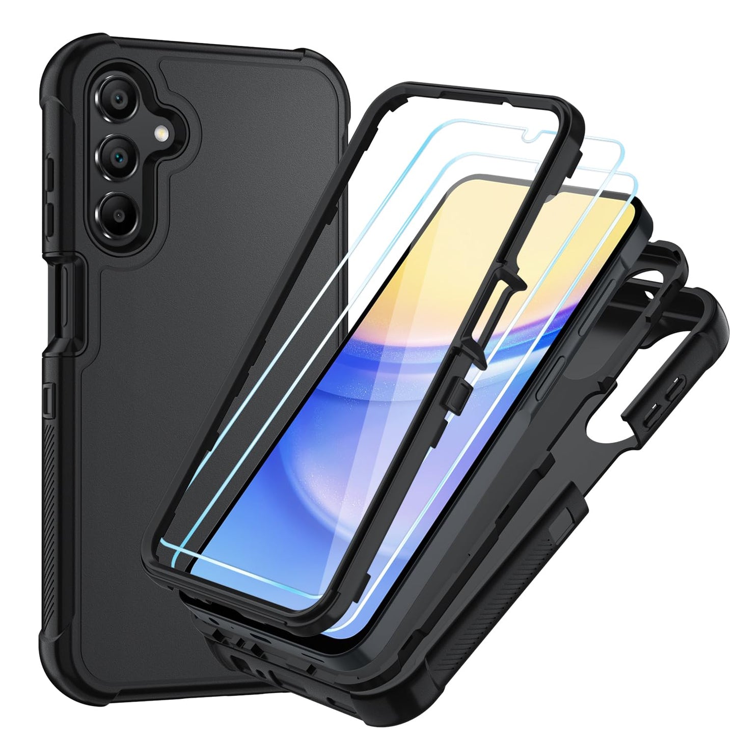 Case for Galaxy A25 5G Case, Samsung Galaxy A25 5G Case with HD Screen Protector [3 Layer] Military-Grade Heavy-Duty Shockproof Protective Phone Case for Samsung A25 5G,Black/Black
