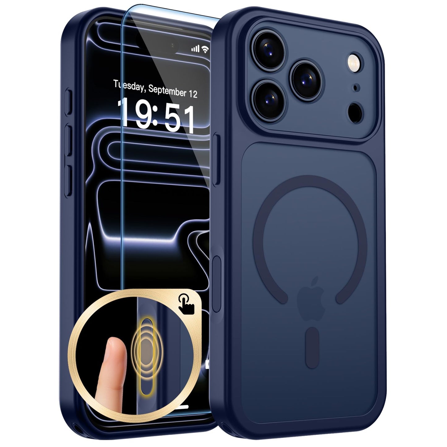 Magnetic for iPhone 17 Case, Upgraded [Camera Control Button] [Full Camera Protection] [with 1 Screen Protector] Translucent Matte Shockproof Protective Phone Cover, Mist Blue