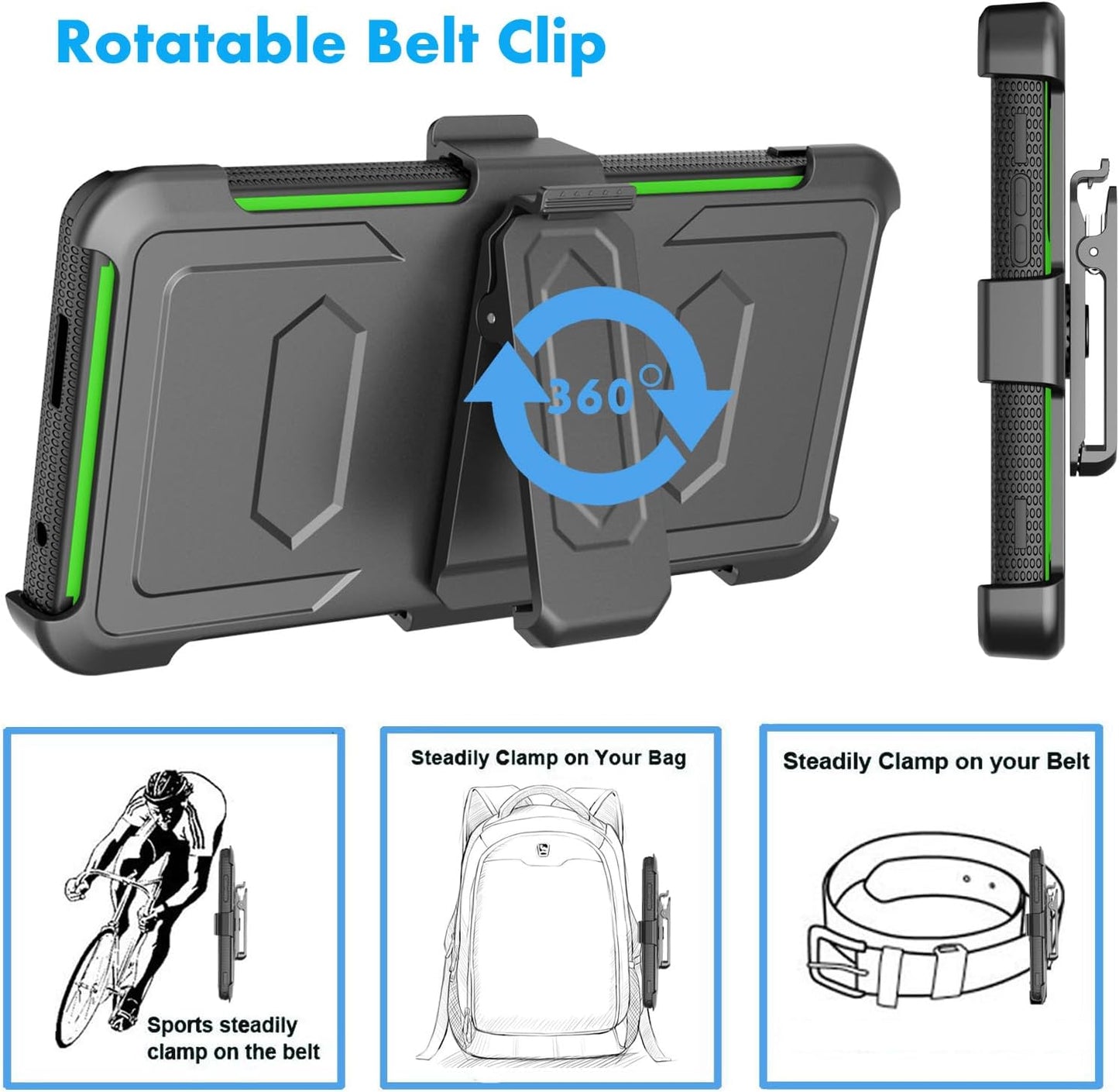 Njjex For Moto Edge Plus 2023 Case, For Motorola Edge+ 5G UW 2023/Edge 40 Pro/Edge X40 Case, [Nbeck] Shockproof Heavy Duty Rugged Swivel Holster Belt Clip Full Body Hard Shell Cover & Kickstand -Green