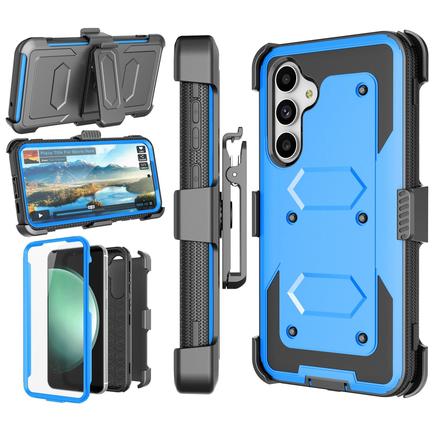 Njjex Rugged Case for Samsung Galaxy S23 FE 5G, for Galaxy S23 FE 5G Case Phone Holster, [Nbeck] Heavy Duty Built-in Screen Protector Swivel Holster Belt Clip Kickstand Hard Shell Cover [Black]