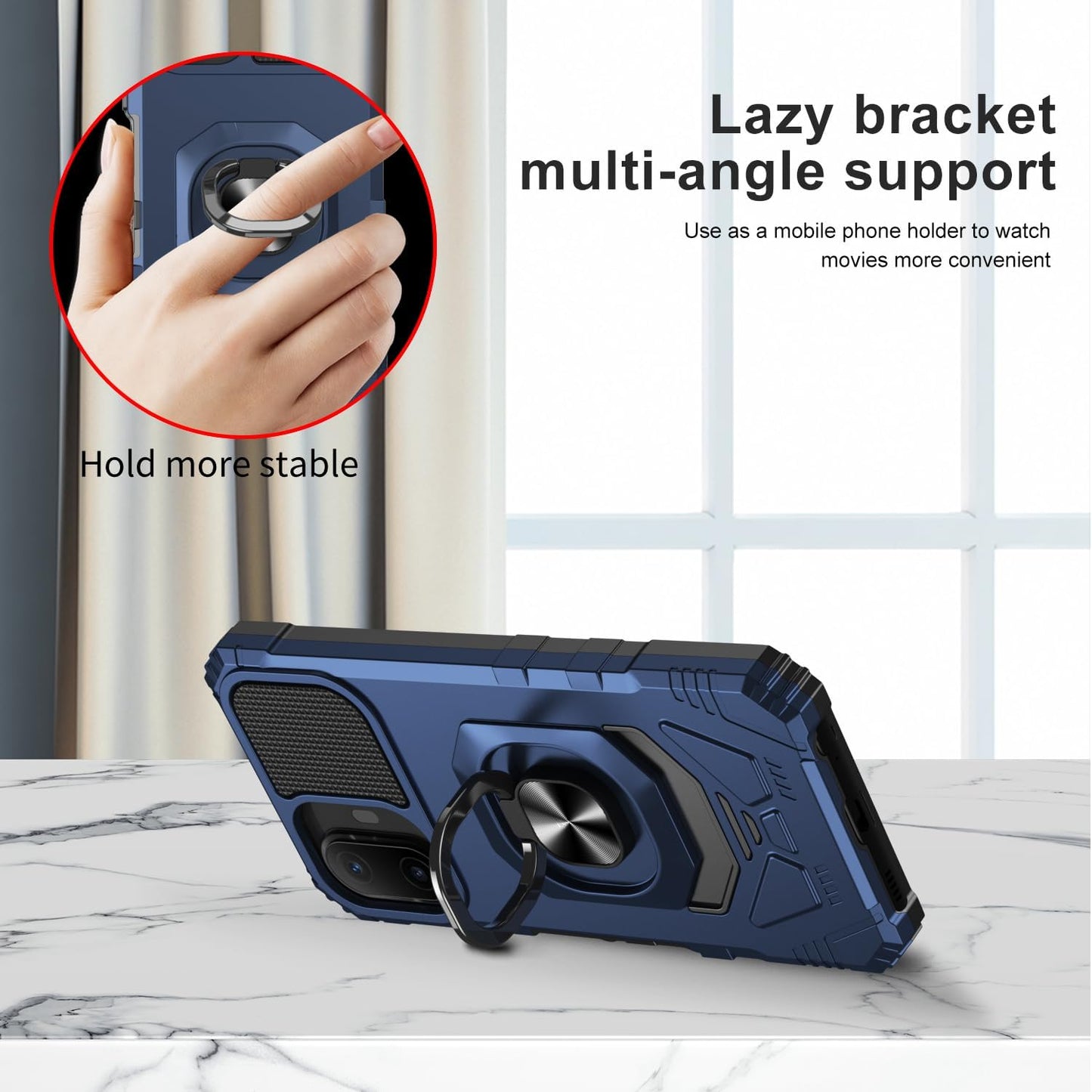 for TCL NXTPAPER 70 Pro Phone Case with Tempered Glass Screen Protector,Military Grade Heavy Duty Shockproof Protective Cover,with Ring Kickstand (Blue)