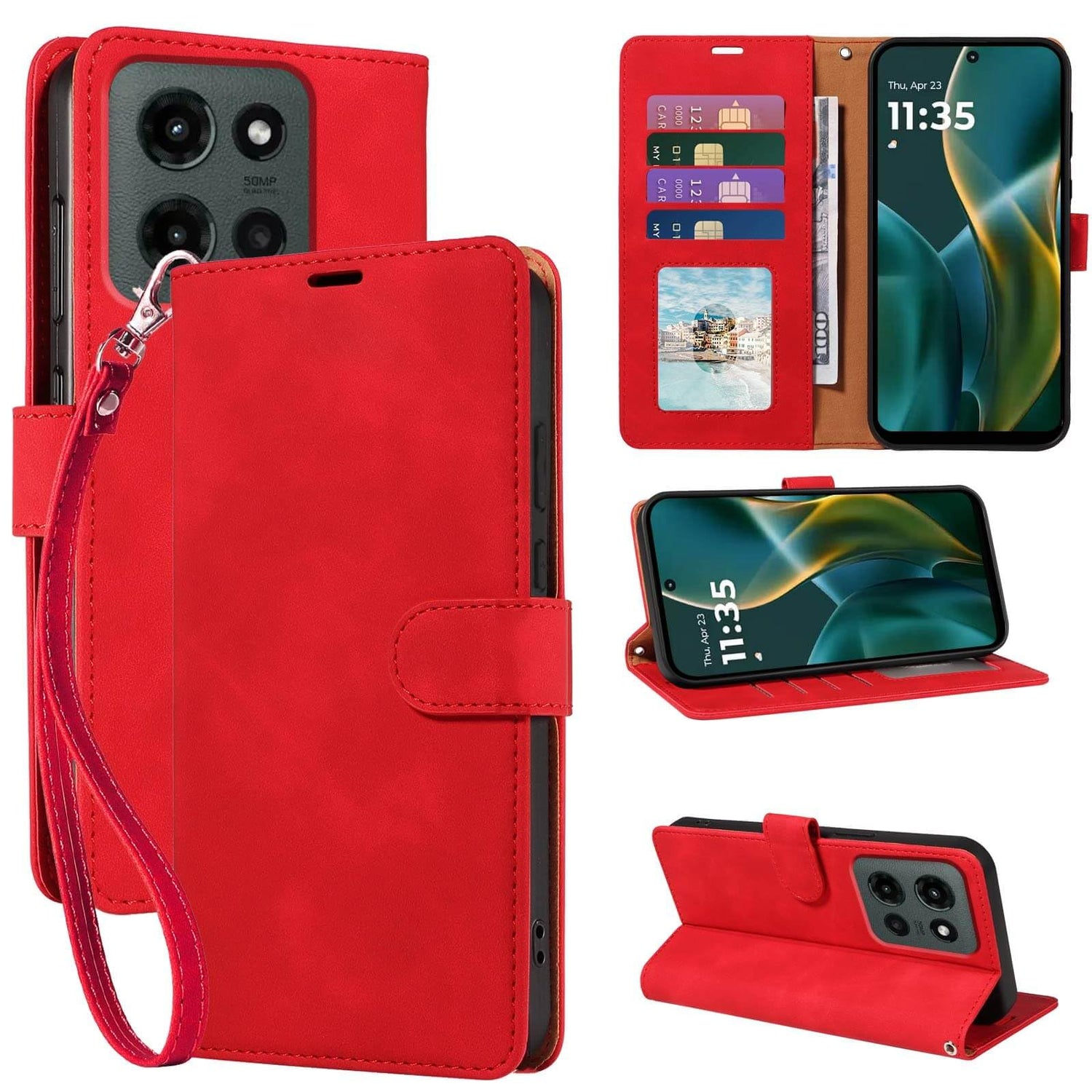 RFID Blocking Wallet for Moto G 2026/2025 Case, for Moto G Play 2026 Case, PU Leather Folio Flip Cover with 4 Card Slots, Wrist Strap, Kickstand, Shockproof Protective (Black)