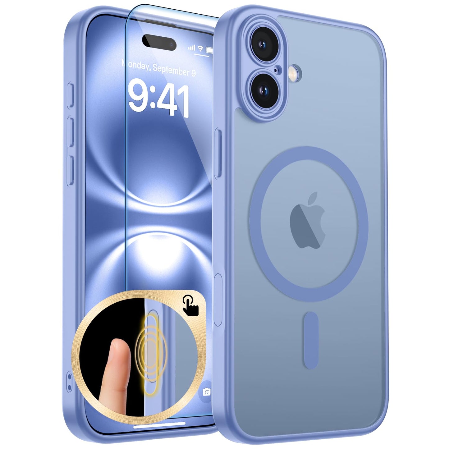 Magnetic for iPhone 17 Case, Upgraded [Camera Control Button] [Full Camera Protection] [with 1 Screen Protector] Translucent Matte Shockproof Protective Phone Cover, Mist Blue