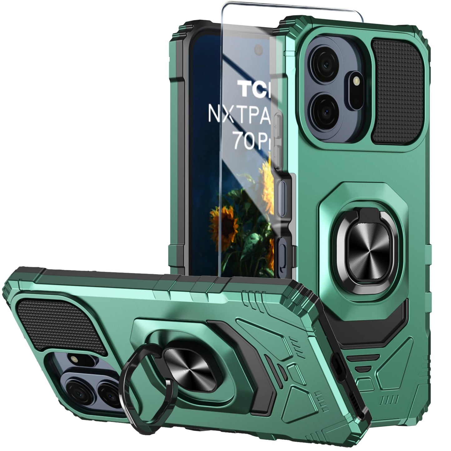 for TCL NXTPAPER 70 Pro Phone Case with Tempered Glass Screen Protector,Military Grade Heavy Duty Shockproof Protective Cover,with Ring Kickstand (Blue)