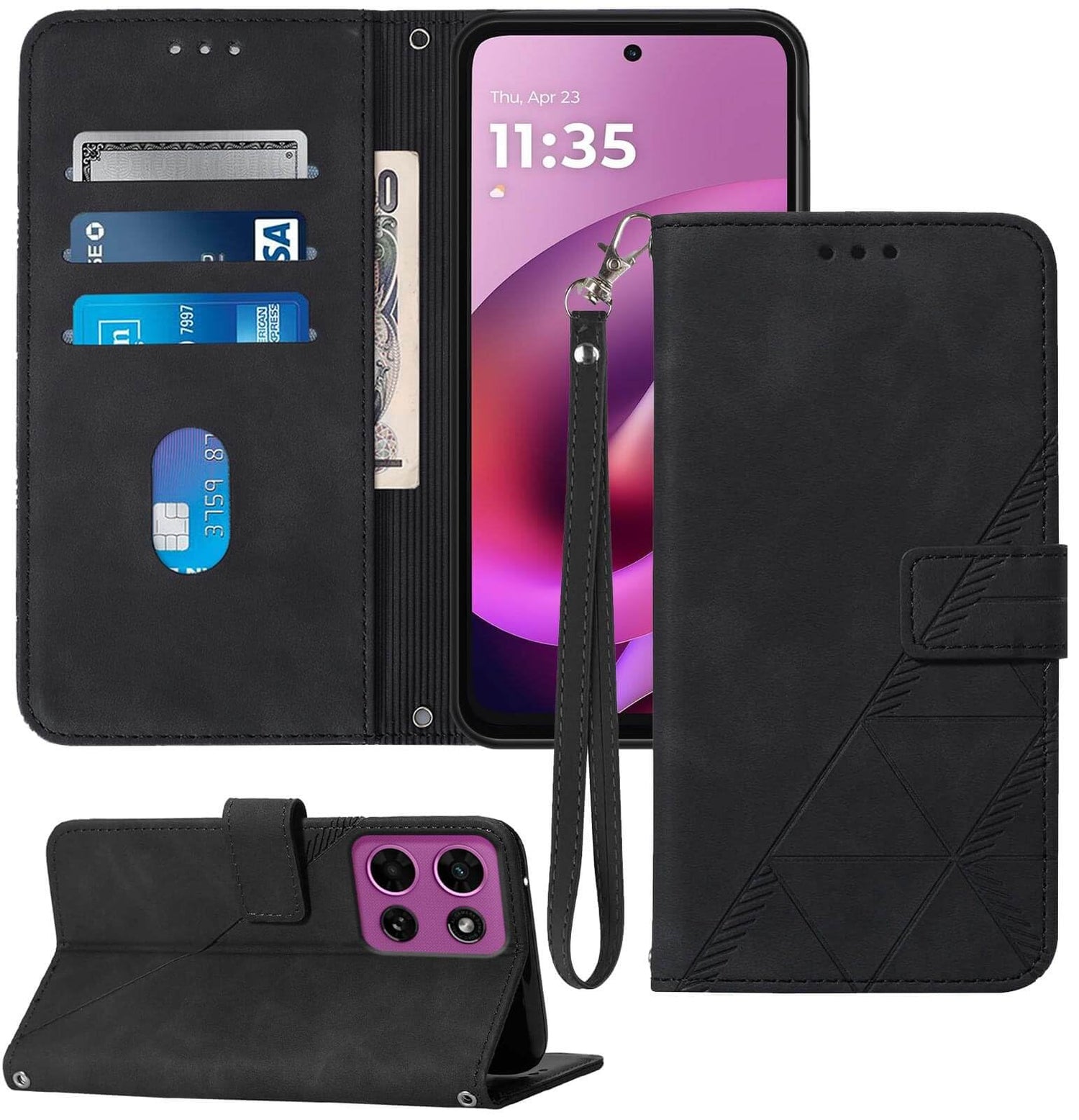 for Moto G Power 2026 Case Wallet, Card Holder Slots, Wrist Strap, TPU Interior Phone Protective, Stand PU Leather Flip Cases Cover for Moto G Power - 2026 (Black)
