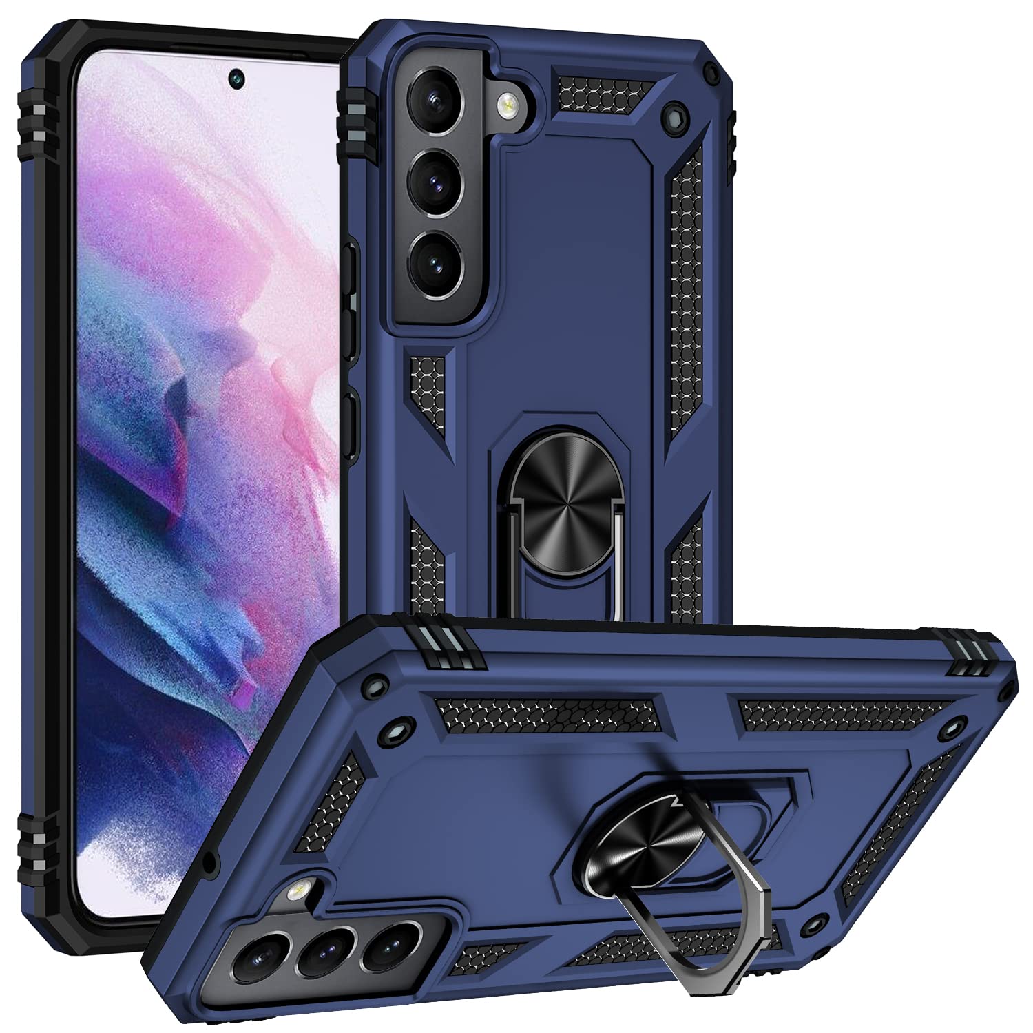 Military Grade Drop Impact for Samsung Galaxy S22 Plus Case 360 Metal Rotating Ring Kickstand Holder Armor Heavy Duty Shockproof Case for Galaxy S22+ Plus Phone Case (Red)