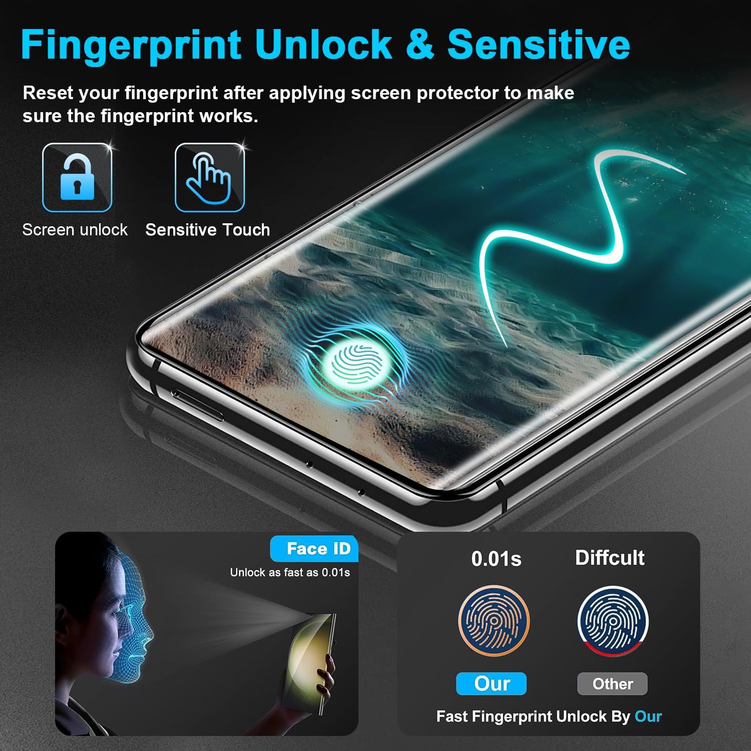 3 Pack Galaxy S21 Ultra Screen Protector Tempered Glass, Ultrasonic Fingerprint Compatible,3D Curved,HD Clear Tempered Glass for Samsung Galaxy S21 Ultra 5G Glass Screen Protector