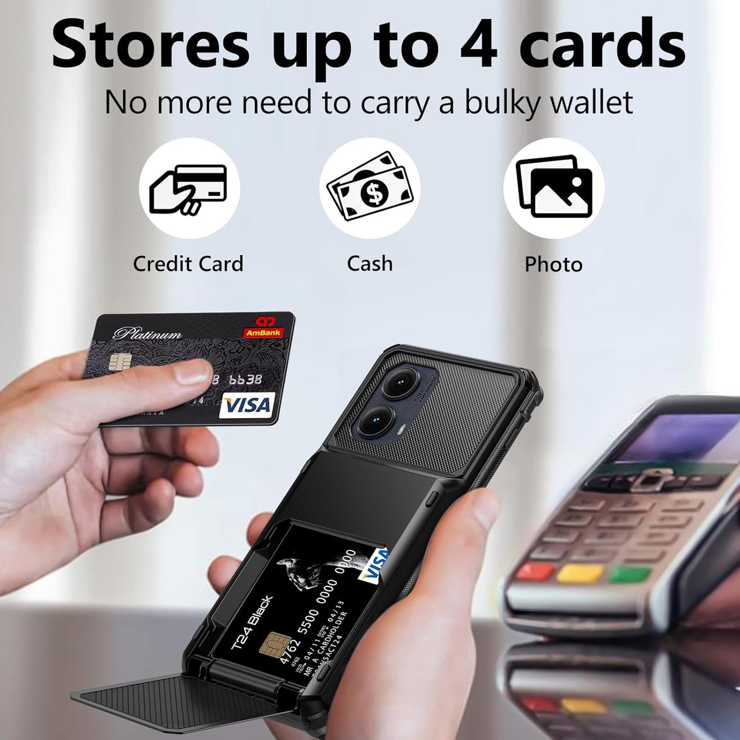 Vofolen for Motorola Edge 2024 Case Wallet with Card Holder Dual Layer Heavy Duty Shockproof Drop Protective Hidden Flip 4-Card Slot Slim Pocket Phone Cover for Moto Edge 2024 Case for Women Men-Black