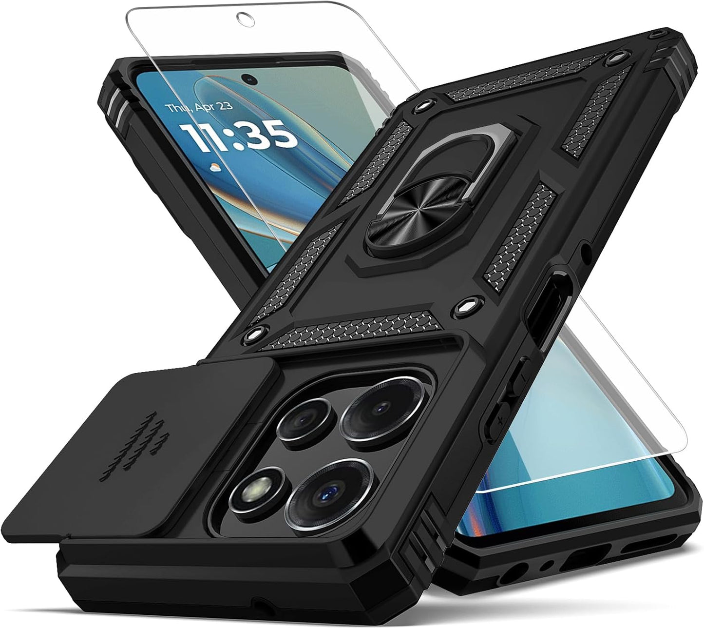 for Moto G Power 5G 2025 Case,with Camera Lens Cover HD Screen Protector,[Military Grade] Car Mount Kickstand Shockproof Protective Case for Motorola G Power 5G 2025, Black