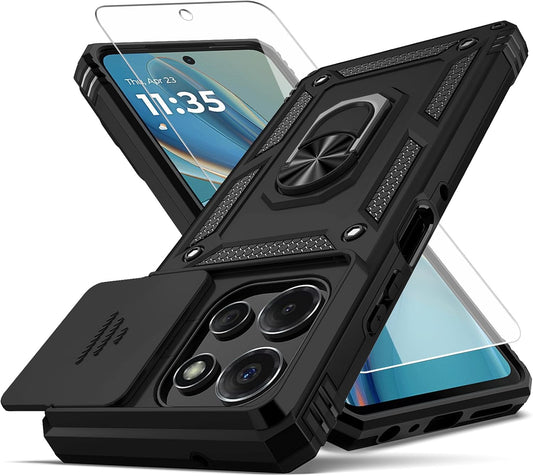 for Moto G Power 5G 2025 Case,with Camera Lens Cover HD Screen Protector,[Military Grade] Car Mount Kickstand Shockproof Protective Case for Motorola G Power 5G 2025, Black