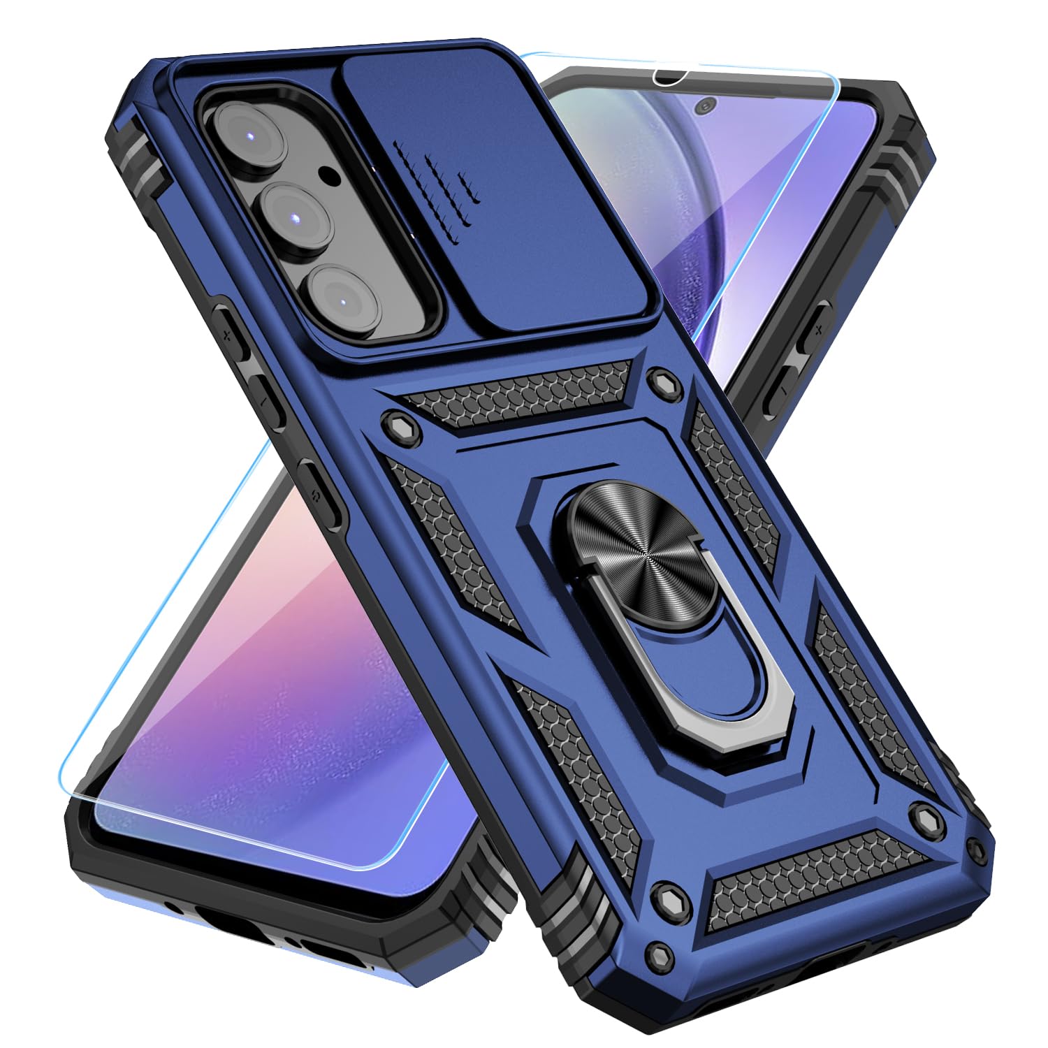 SunStory Phone Case for Samsung Galaxy A14 5G Case with HD Screen Protector & Slide Camera Cover & Rotated Ring Kickstand, [Military-Grade] Phone Case for Galaxy A14 5G,Red