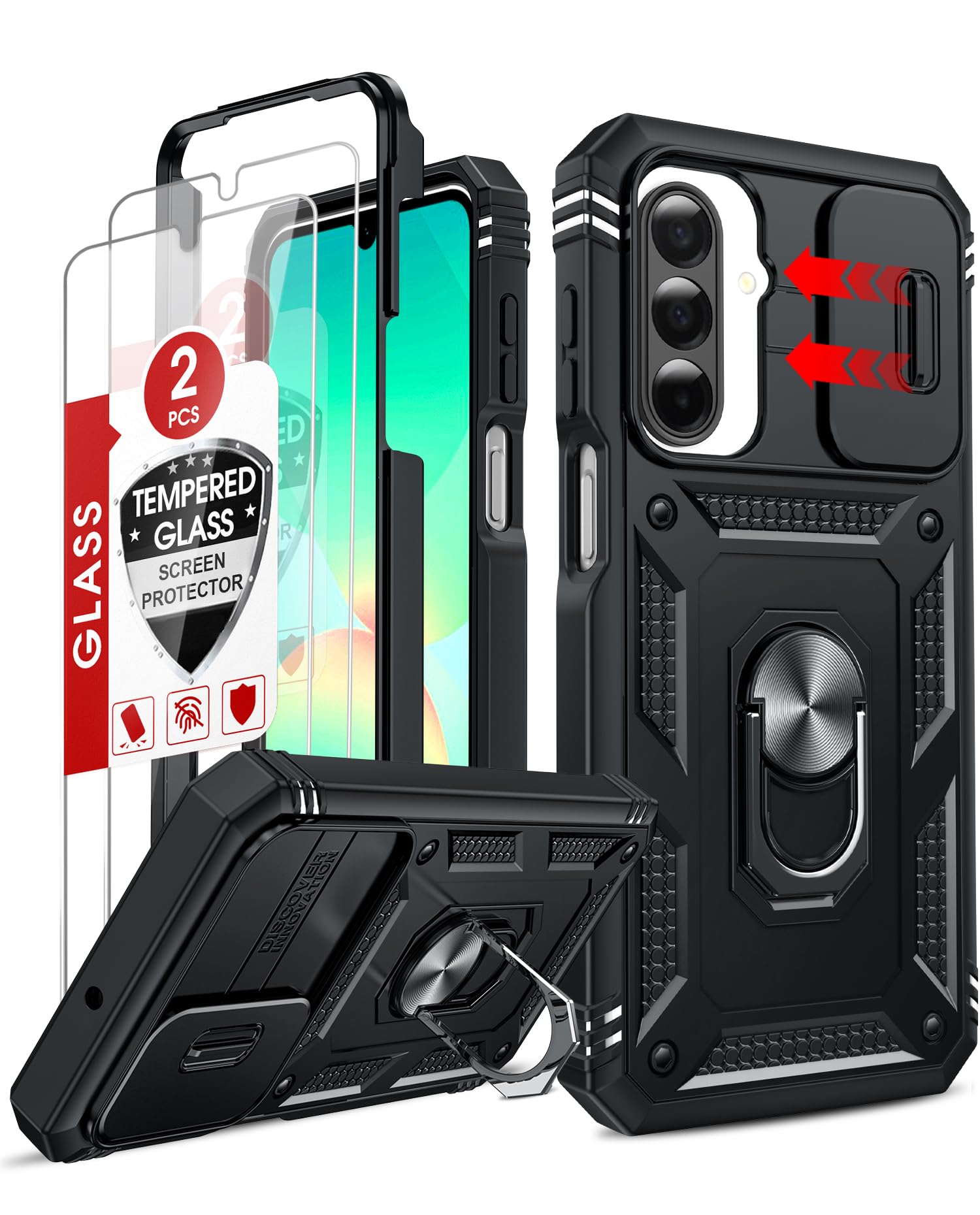 LeYi Compatible for Samsung Galaxy S24-FE Case: [𝗡𝗼𝘁 𝗳𝗶𝘁 𝗦𝟮𝟰 𝟱𝗚] Samsung S24 FE Case with S24FE Screen Protector X2 & Magnetic Stand, Military-Grade Cell Galaxy S 24 FE Phone, Black
