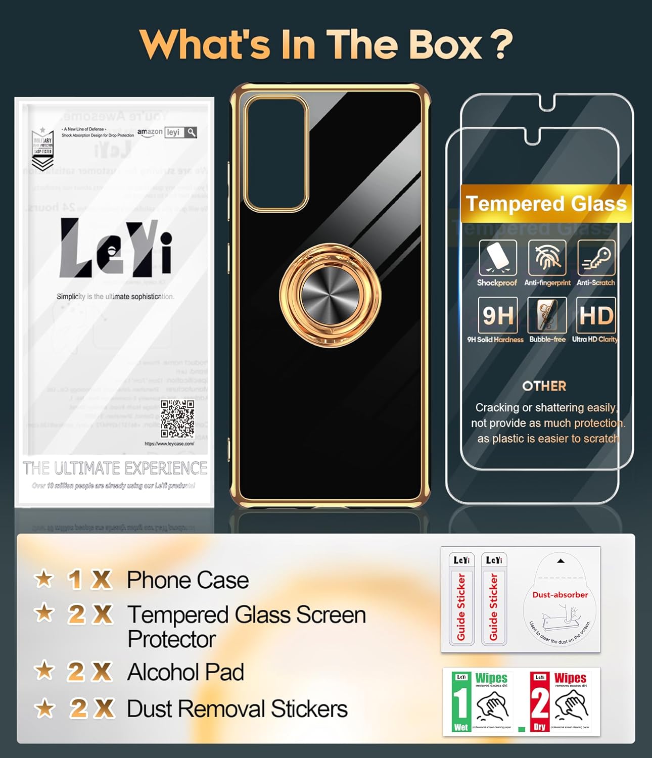 LeYi for Samsung Galaxy S20-FE-5G Case: S20FE/S 20FE Phone Case with Tempered Glass Screen Protector [2 Pack], Ring Holder Magnetic Kickstand, Plating Rose Gold Protective Case for Women Girls, Black