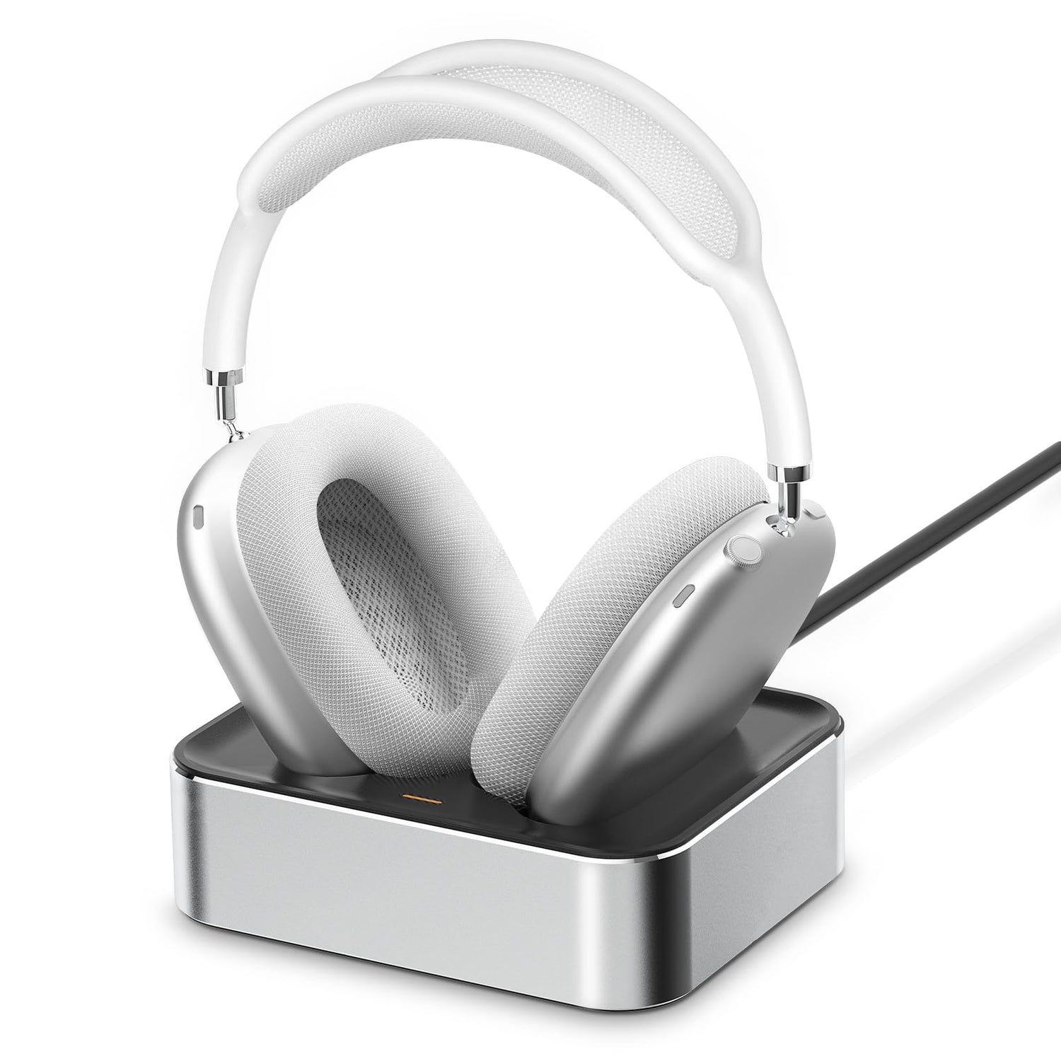 Headphone Charging Station for AirPods Max 2024 & 2020 - Magnetic Headset Charger Dock with Dual Lightning & Type-C Connectors (Space Gray)