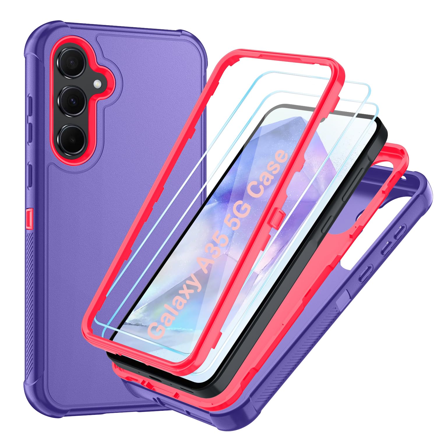 Case for Galaxy A25 5G Case, Samsung Galaxy A25 5G Case with HD Screen Protector [3 Layer] Military-Grade Heavy-Duty Shockproof Protective Phone Case for Samsung A25 5G,Black/Black