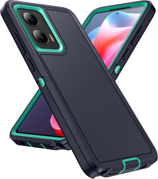 Designed for Motorola Moto G Stylus 5G 2024 Case 3 in 1 Military Grade Protective Case Cover Silicone Heavy Duty Rugged Shockproof for Moto G Stylus 5G 2024 Phone Case (Navy+Cyan)