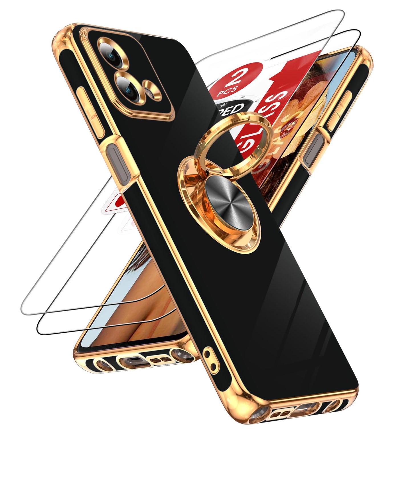 LeYi for Moto G Stylus 5G 2023 Phone Case: with Tempered Glass Screen Protector [2 Pack] 360° Rotatable Ring Holder Magnetic Kickstand, Plating Rose Gold Edge Motorola G Stylus 5G 2023 Case, Pink