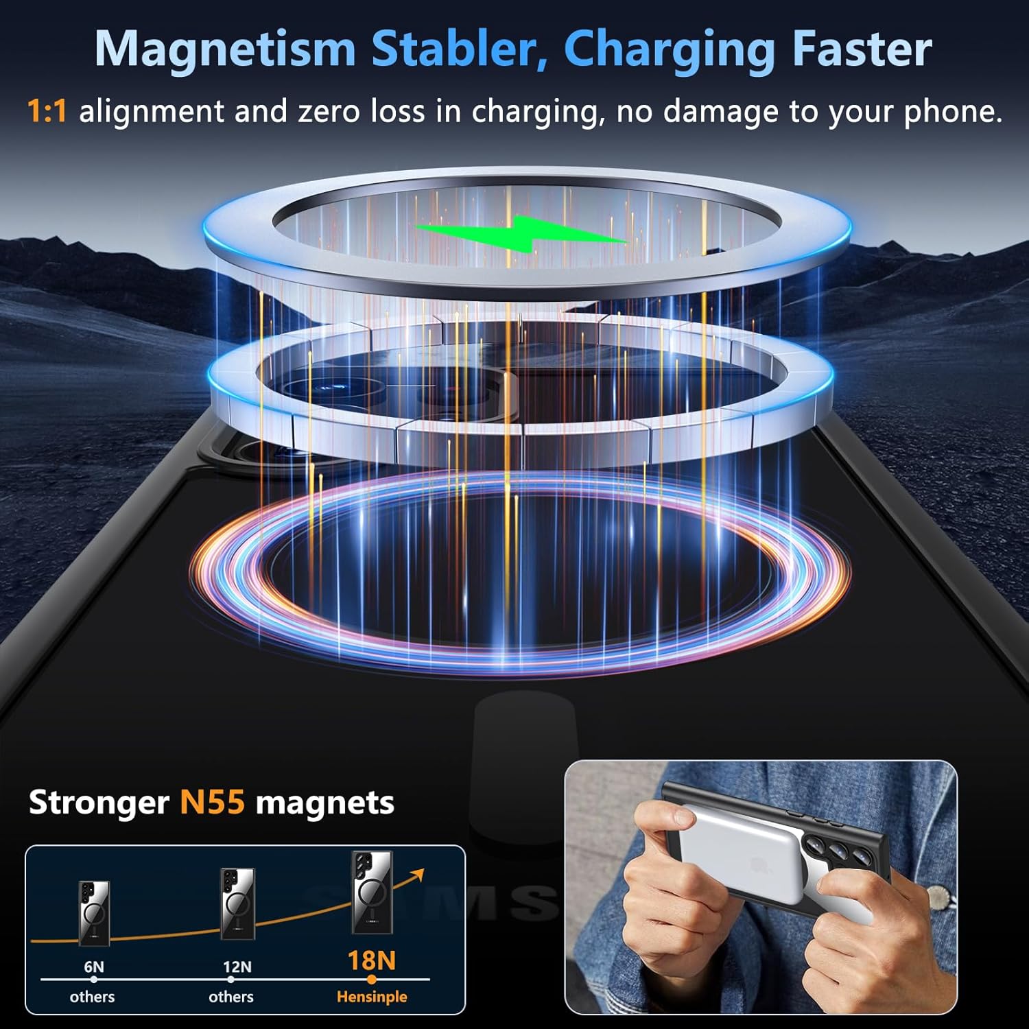 Hensinple for Samsung Galaxy S22 Ultra Case Magnetic, Galaxy S22 Ultra Phone Case [Compatible with Magsafe] Wireless Charging Translucent Back Cover Case 6.8 Inch,Black
