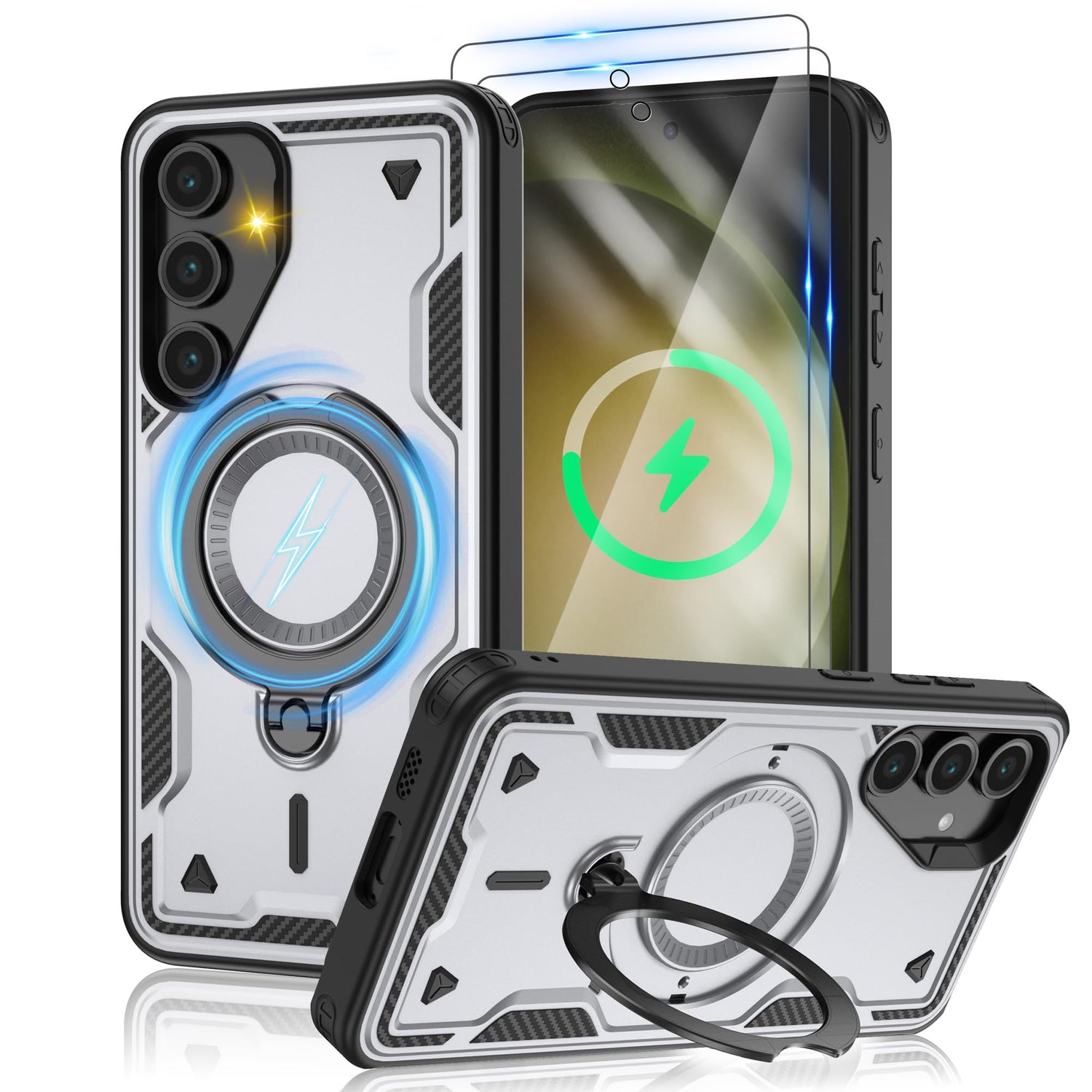 for Samsung Galaxy-S23-Ultra-Case with Magsafe & [HD Screen Protector×2][Anti-Fingerprint], 360° Metal Rotated Kickstand,Military Grade Shockproof Protective for Galaxy S23 Ultra Case,Light Blue