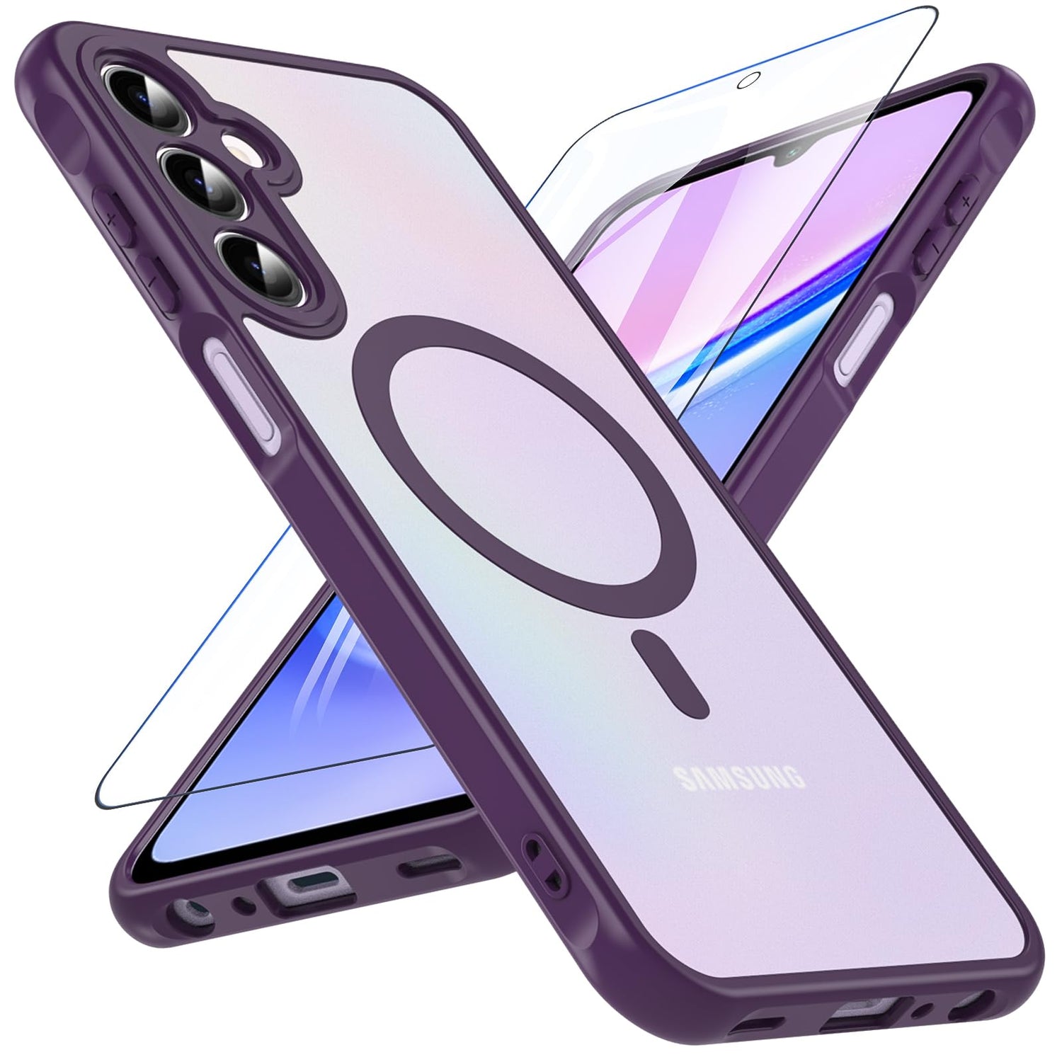 OWKEY Galaxy A15 5G Phone Case,Magnetic Samsung Galaxy A15 5G Case for Magsafe with Tempered Glass Screen Protector,[Shockproof Military] Translucent Back Slim Bumper Cover Samsung A15 5G case, Black