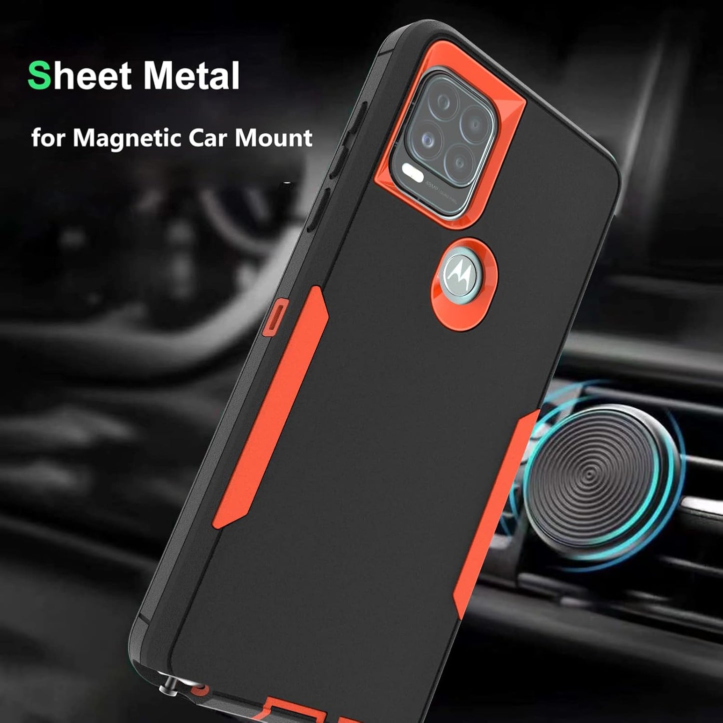 for Moto G Stylus 5G Case, [Military Grade] Shockproof Hybrid Rugged Bumper Protective Cover (Black/Orange)