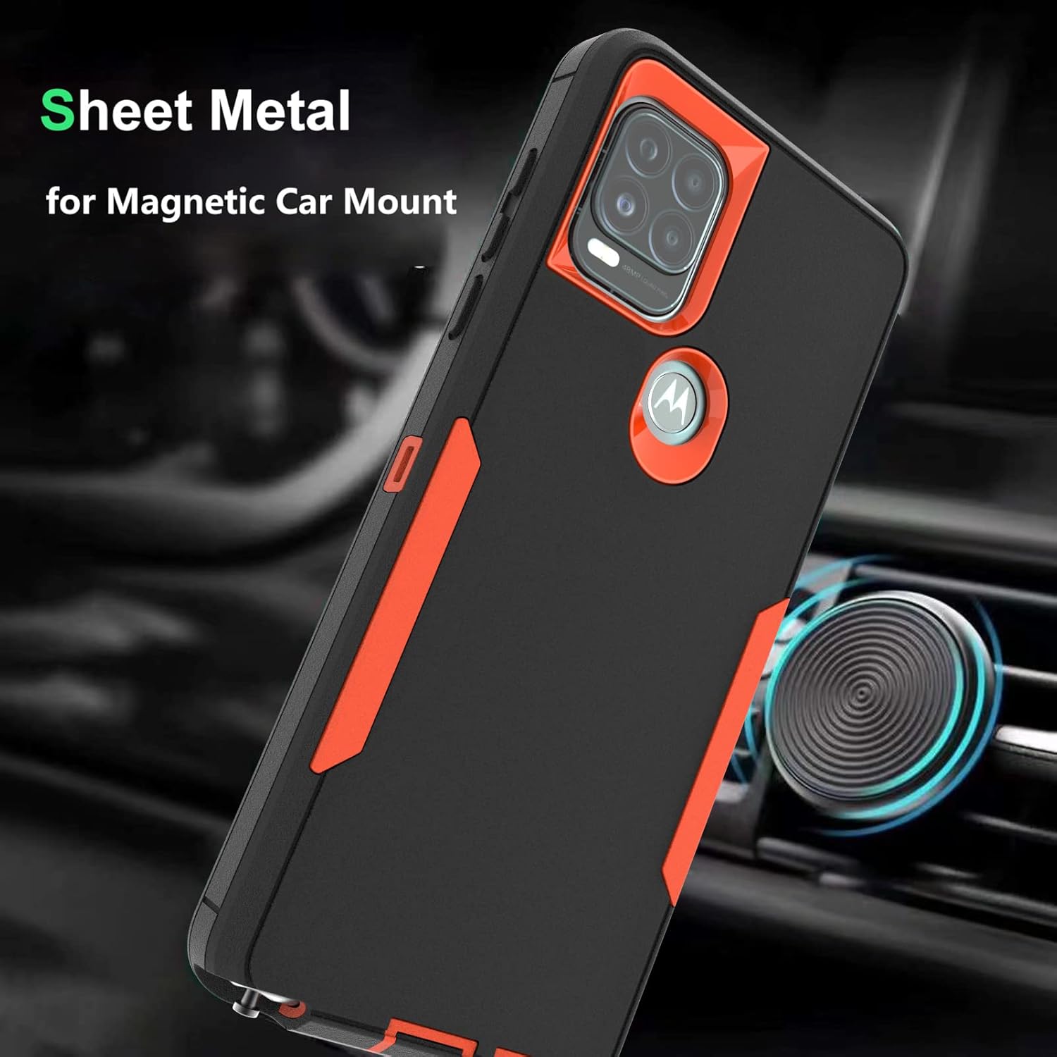 for Moto G Stylus 5G Case, [Military Grade] Shockproof Hybrid Rugged Bumper Protective Cover (Black/Orange)