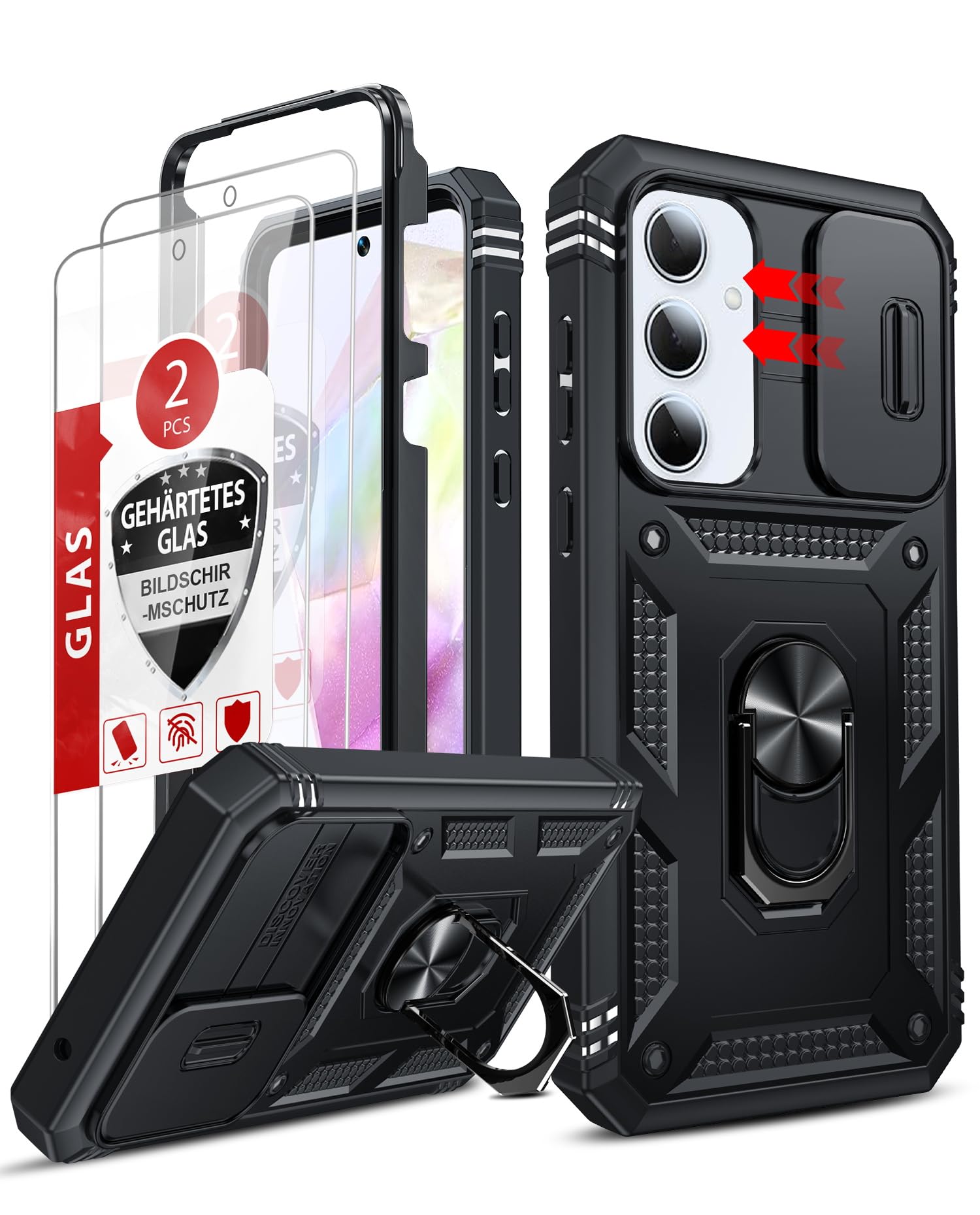 LeYi Compatible for Samsung Galaxy S24-FE Case: [𝗡𝗼𝘁 𝗳𝗶𝘁 𝗦𝟮𝟰 𝟱𝗚] Samsung S24 FE Case with S24FE Screen Protector X2 & Magnetic Stand, Military-Grade Cell Galaxy S 24 FE Phone, Black