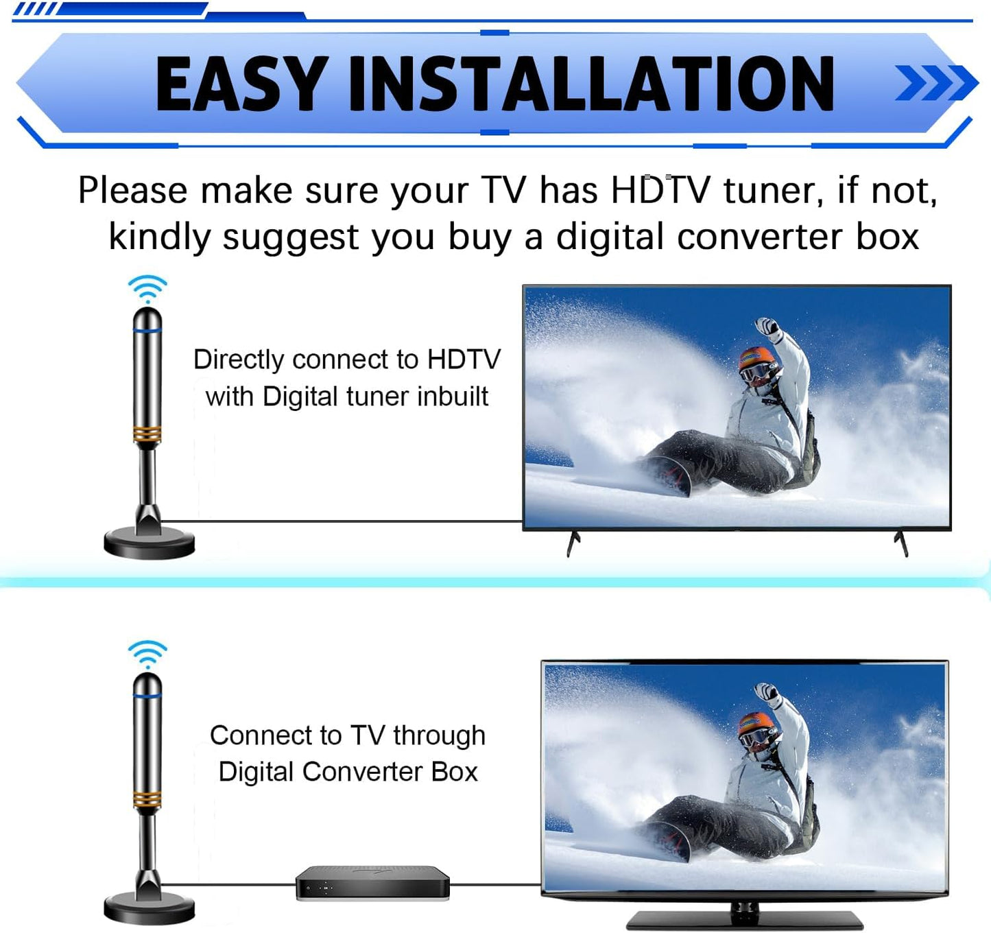 Antenna for TV Without Cable,9.7FT Air Antenna for TV,TV Antenna for Local Channels 109Miles,Supports 4K, 1080p,Easy Installation Antennas for TVs
