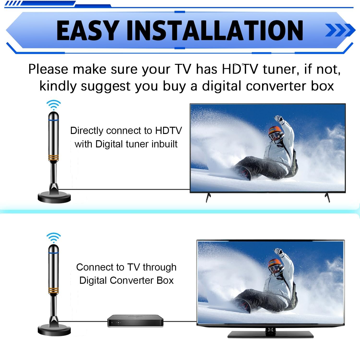 Antenna for TV Without Cable,9.7FT Air Antenna for TV,TV Antenna for Local Channels 109Miles,Supports 4K, 1080p,Easy Installation Antennas for TVs