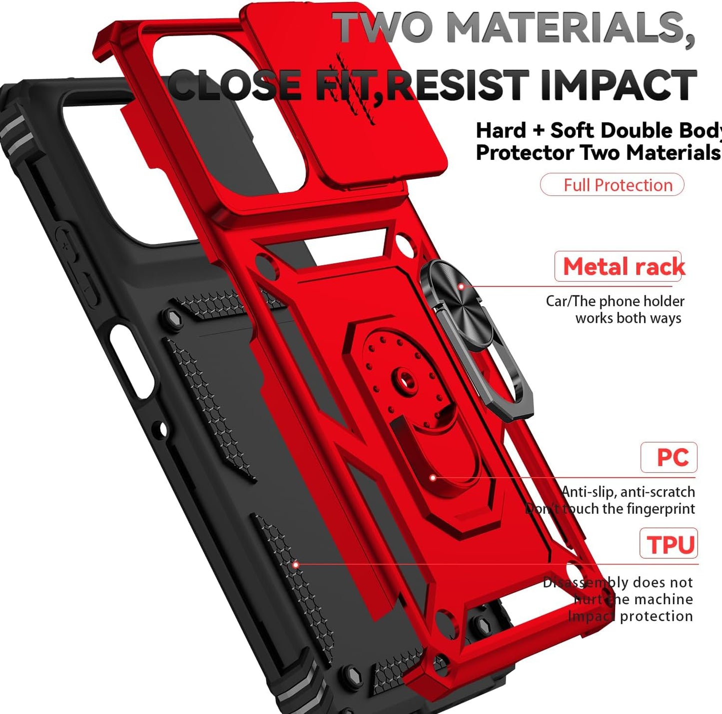 SunStory Compatible with Motorola Moto G Power 5G 2025/Moto G Power 5G 2026/Moto G Play 2025 Case with HD Screen Protector & Slide Camera Cover & Kickstand,[Military-Grade] Phone Case, Red