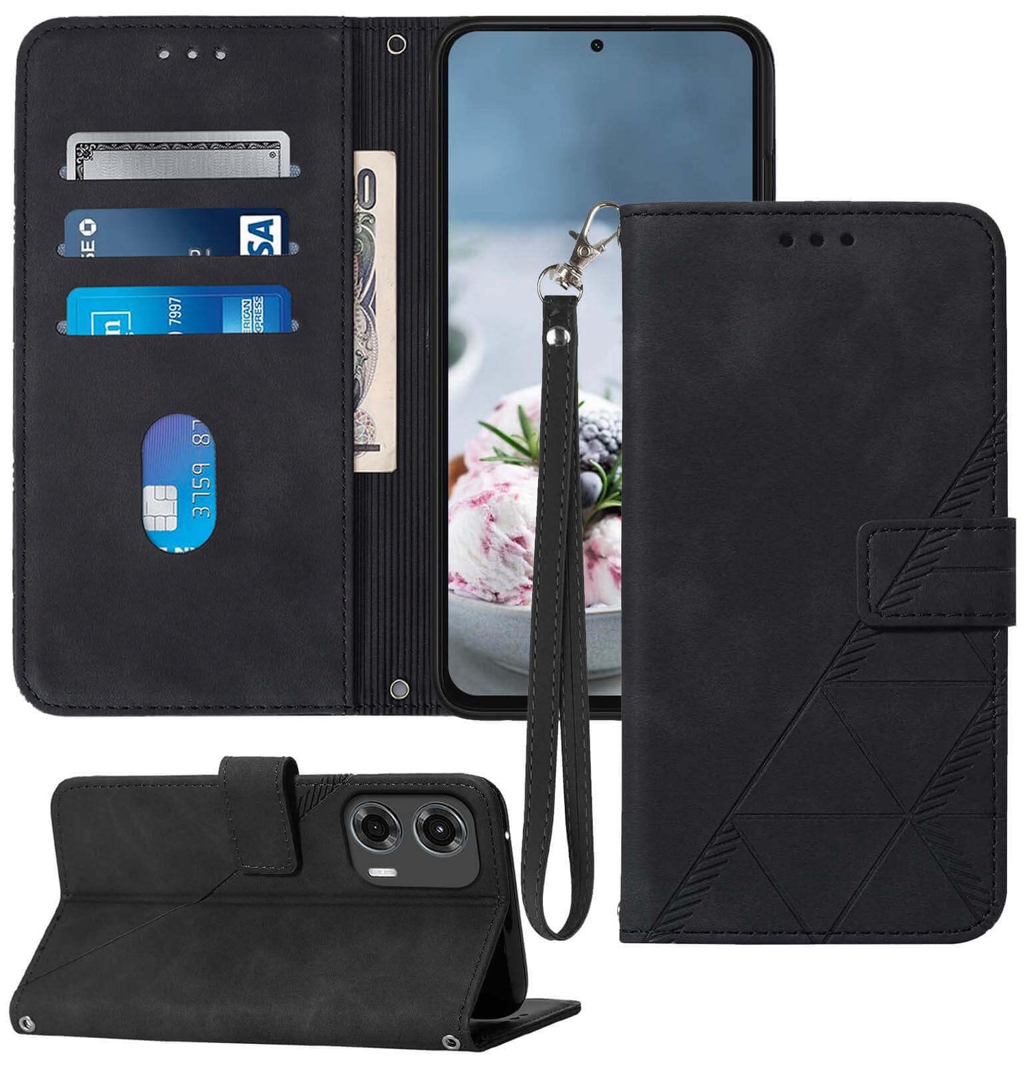 for Moto G Power 5G 2024 Case Wallet, Card Holder Slots, Wrist Strap, TPU Interior Protective, Stand PU Leather Flip Cover for Moto G Power 5G 2024 (Black)