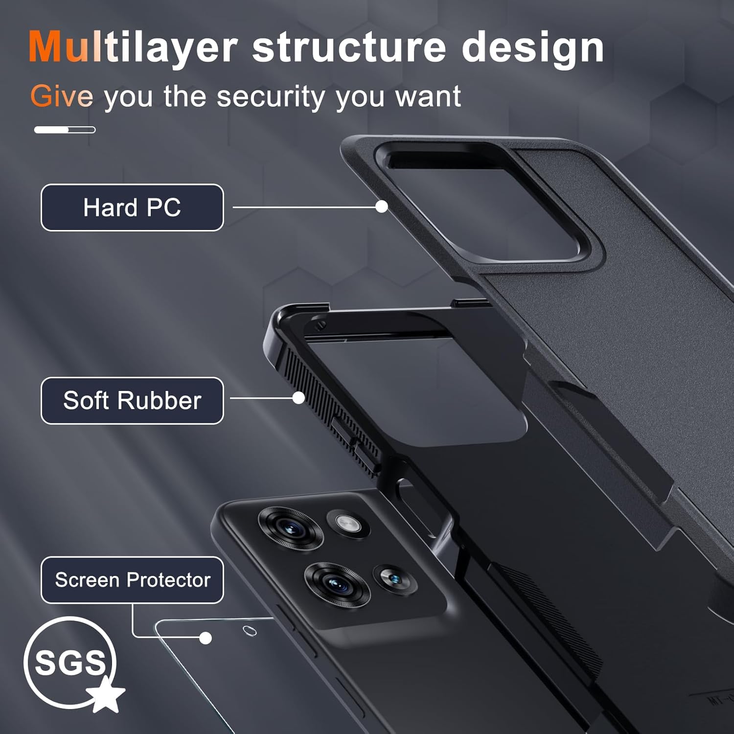 for Motorola G Play 2026/Moto G 2026 Case, Full Body Heavy Duty Rugged Shockproof Protective Phone Cover with Lanyard Strap+Tempered Glass Screen Protector, Black Matte