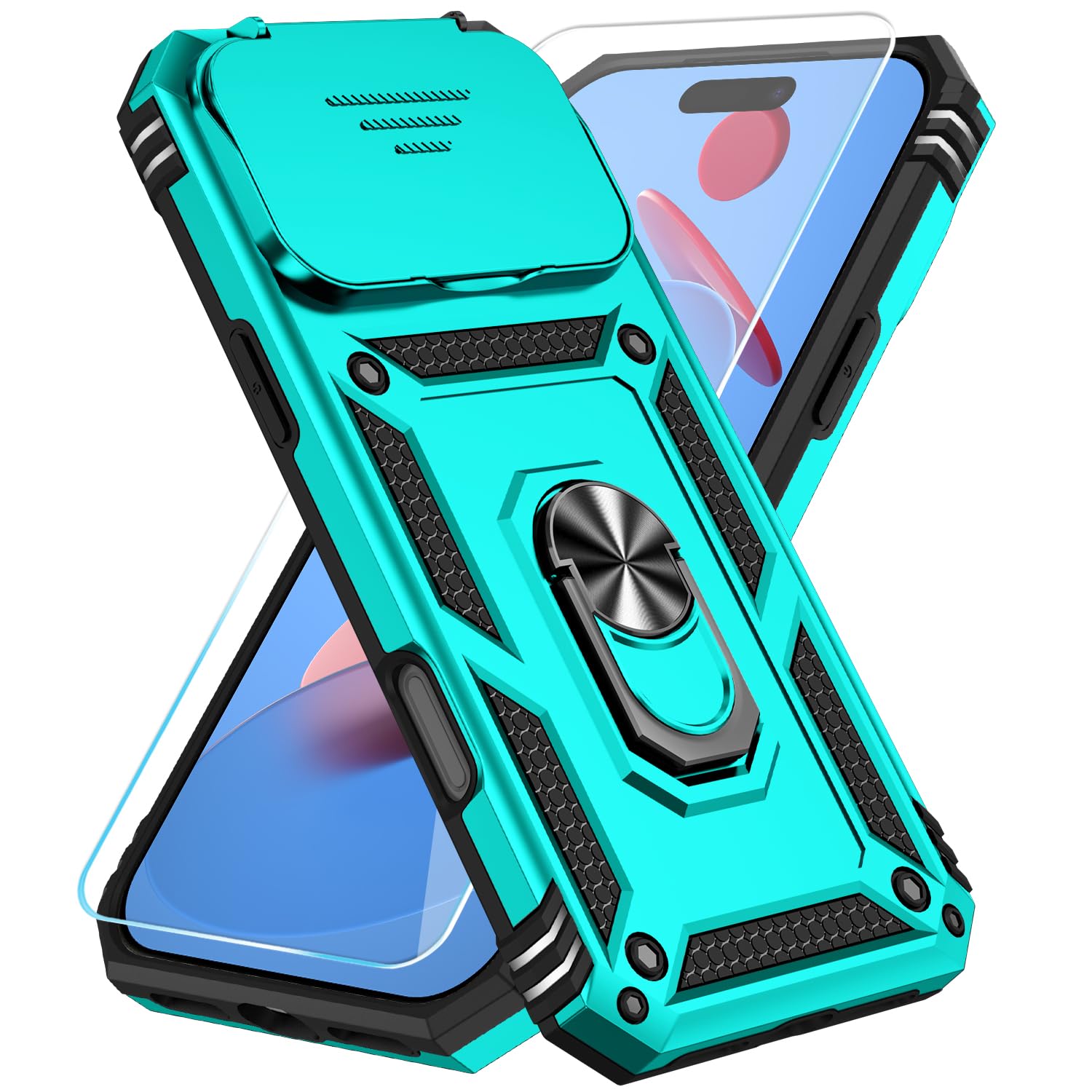 SunStory Compatible with iPhone 17 Case with HD Screen Protector & Slide Camera Cover & Rotated Ring Kickstand, [Military-Grade] iPhone Case for iPhone 17,Red