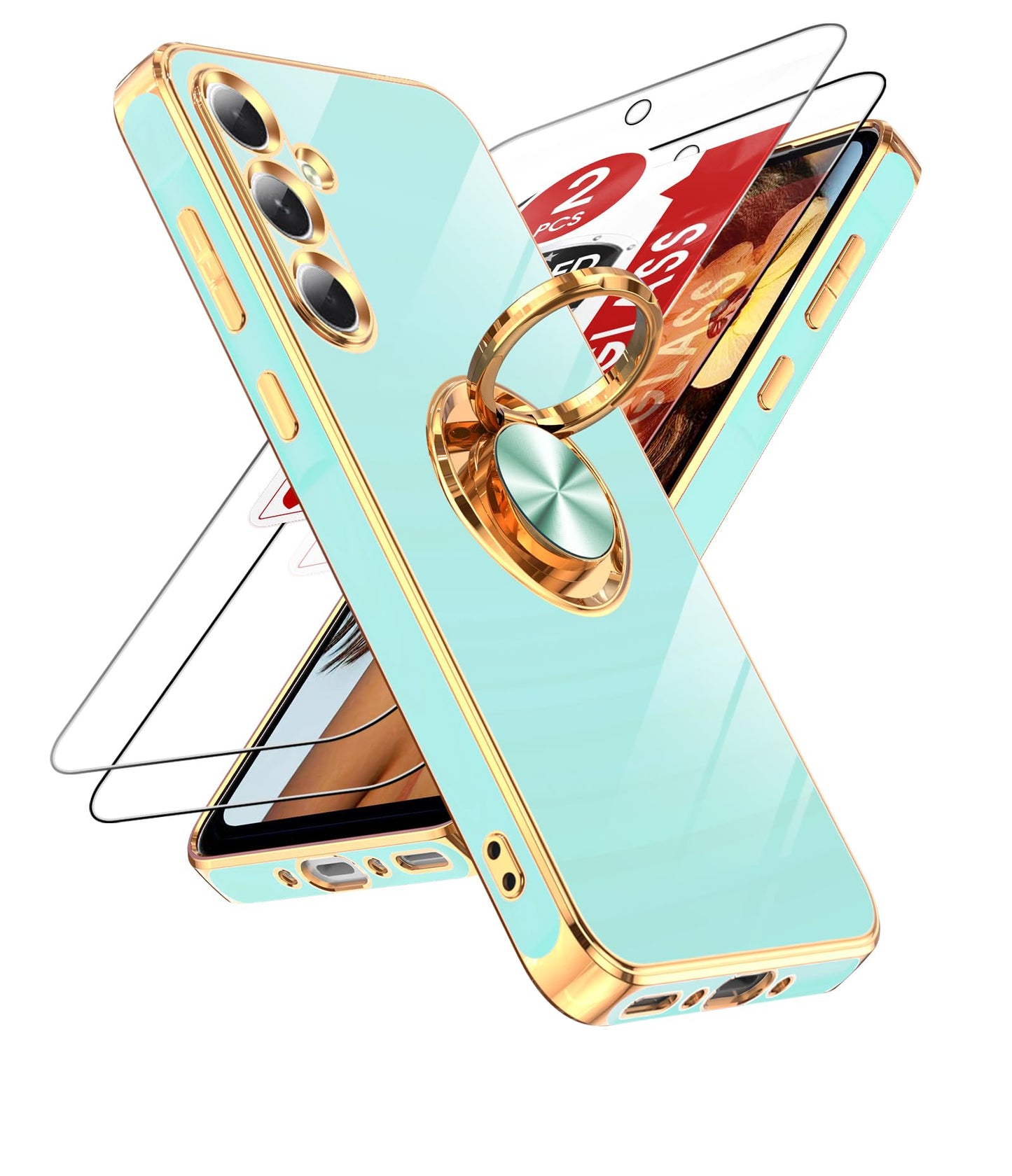LeYi for Samsung A57 Case, 360°Magnetic Kickstand Rose Gold Plated Edge