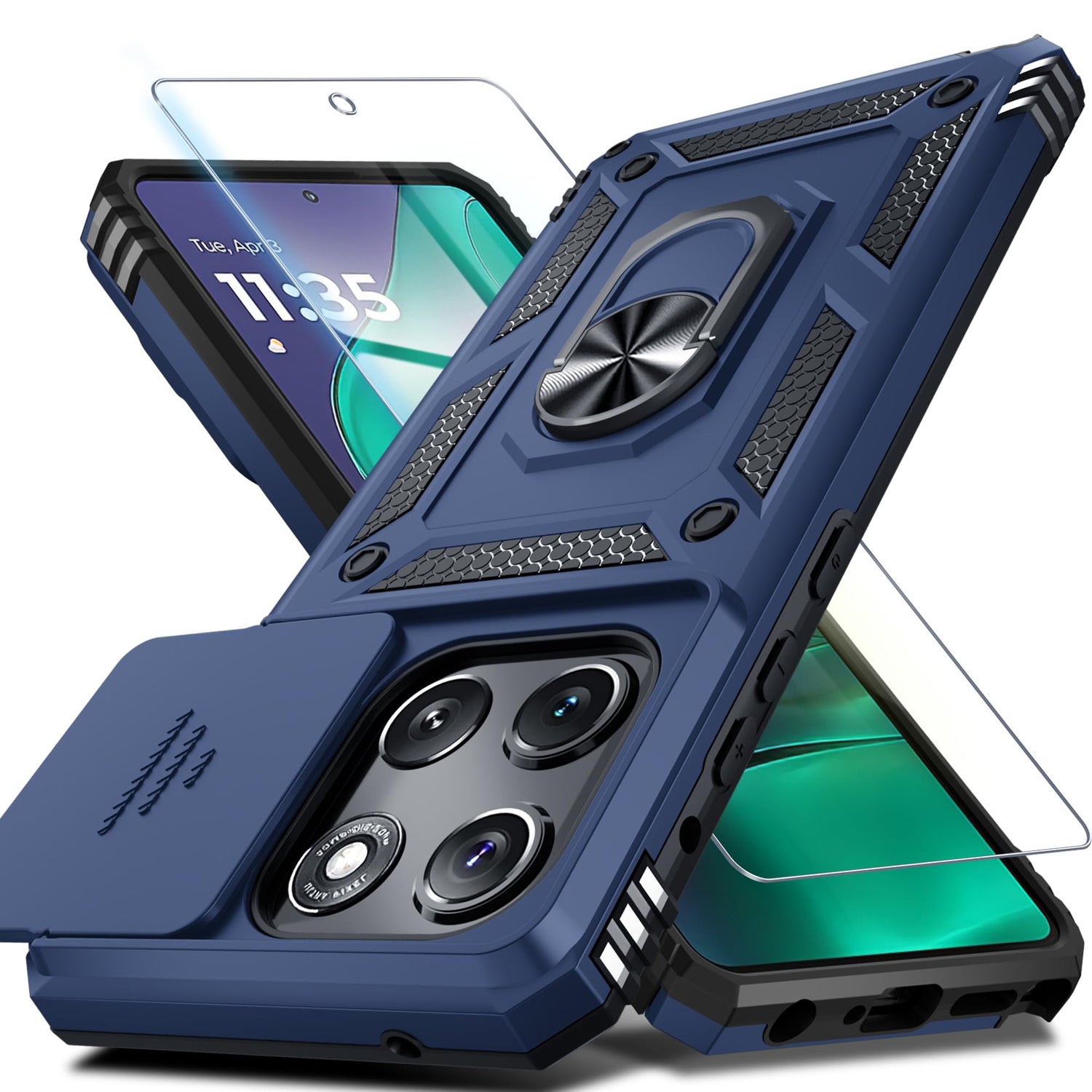 Janmitta for Moto G 2026/2025 Case,Moto G Play 2026 Case Built in Slide Camera Lens Cover+Screen Protector+Finger Ring Holder Kickstand,Heavy Duty Shockproof Full Body Protective Phone Cover,Black