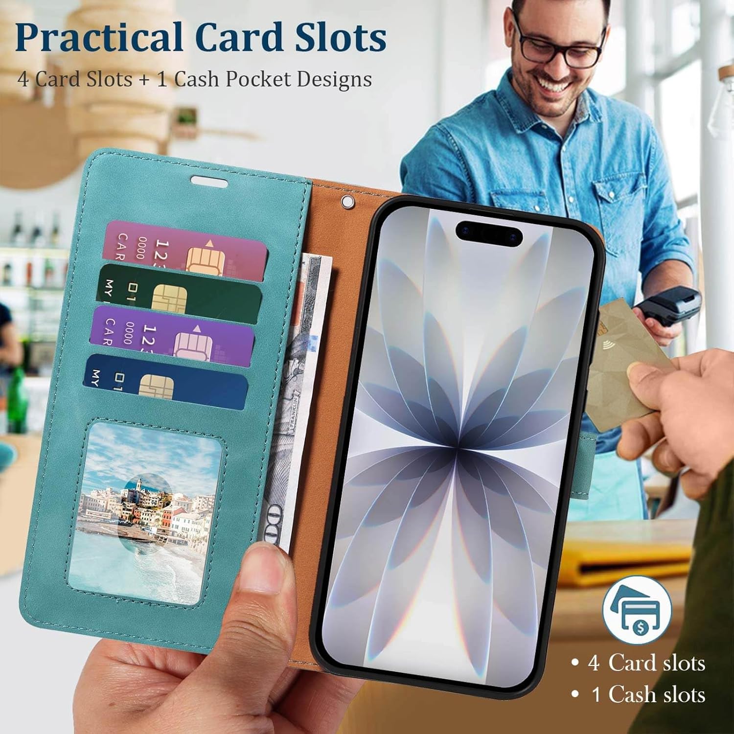 RFID Blocking for iPhone 17 Wallet Case, 4 Card Slots Holder, Wrist Strap, Soft PU Leather, Shockproof Protective, Phone Stand, Flip Cases, Magnetic Closure, Folio Cover (Green)