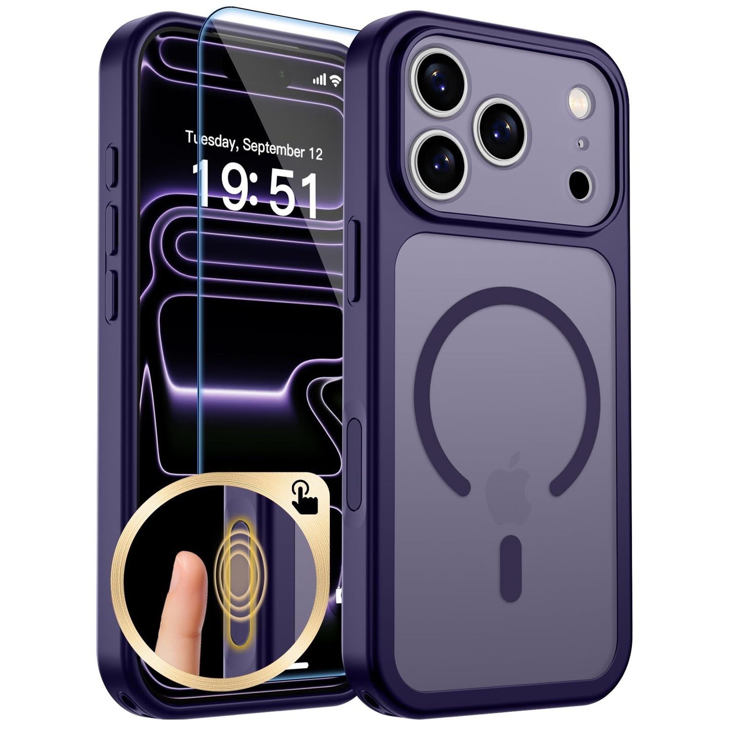 Magnetic for iPhone 17 Case, Upgraded [Camera Control Button] [Full Camera Protection] [with 1 Screen Protector] Translucent Matte Shockproof Protective Phone Cover, Mist Blue