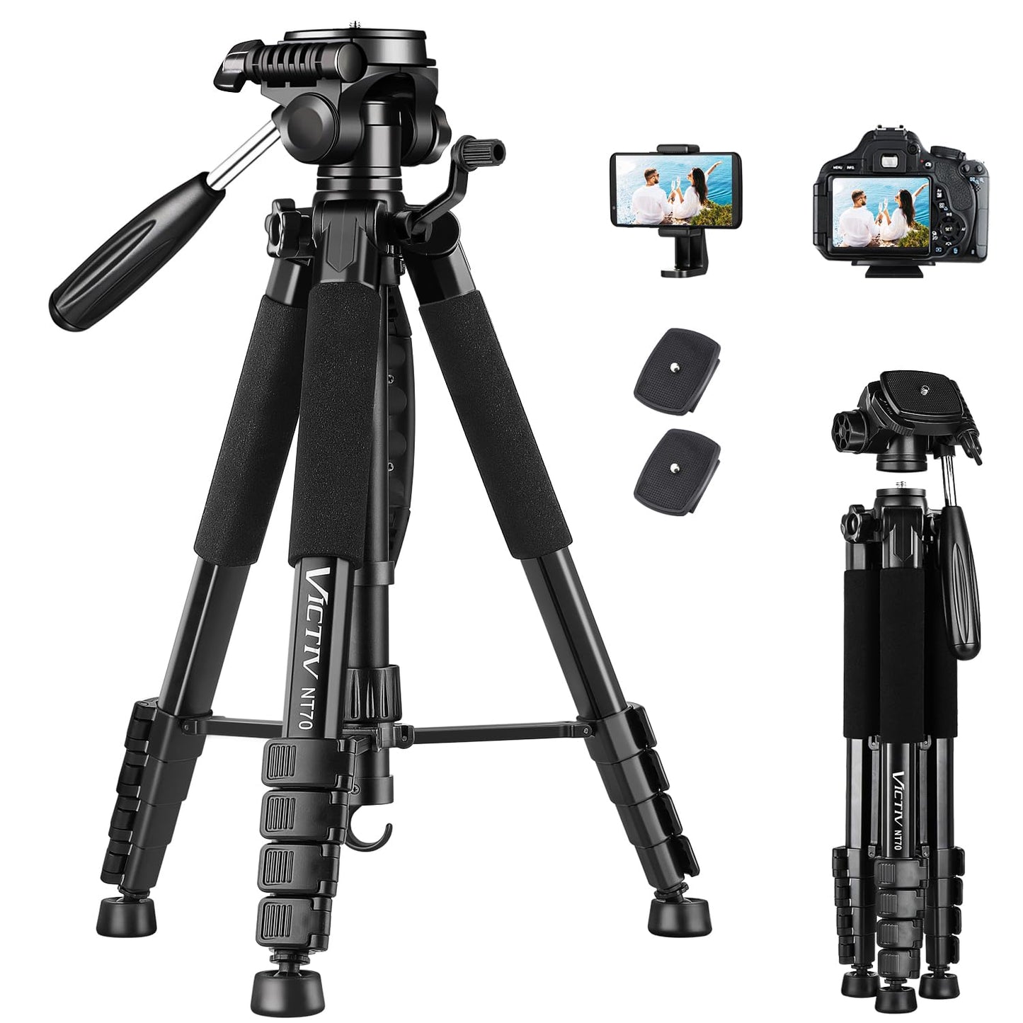 Victiv 74” Camera Tripod, Phone Tripod for iPhone with Phone Holder, Orange | Aluminum Professional Heavy Duty Camera Tripod Stand, Tall Tripod for DSLR with Carry Bag, Compatible with Canon Nikon iPhone