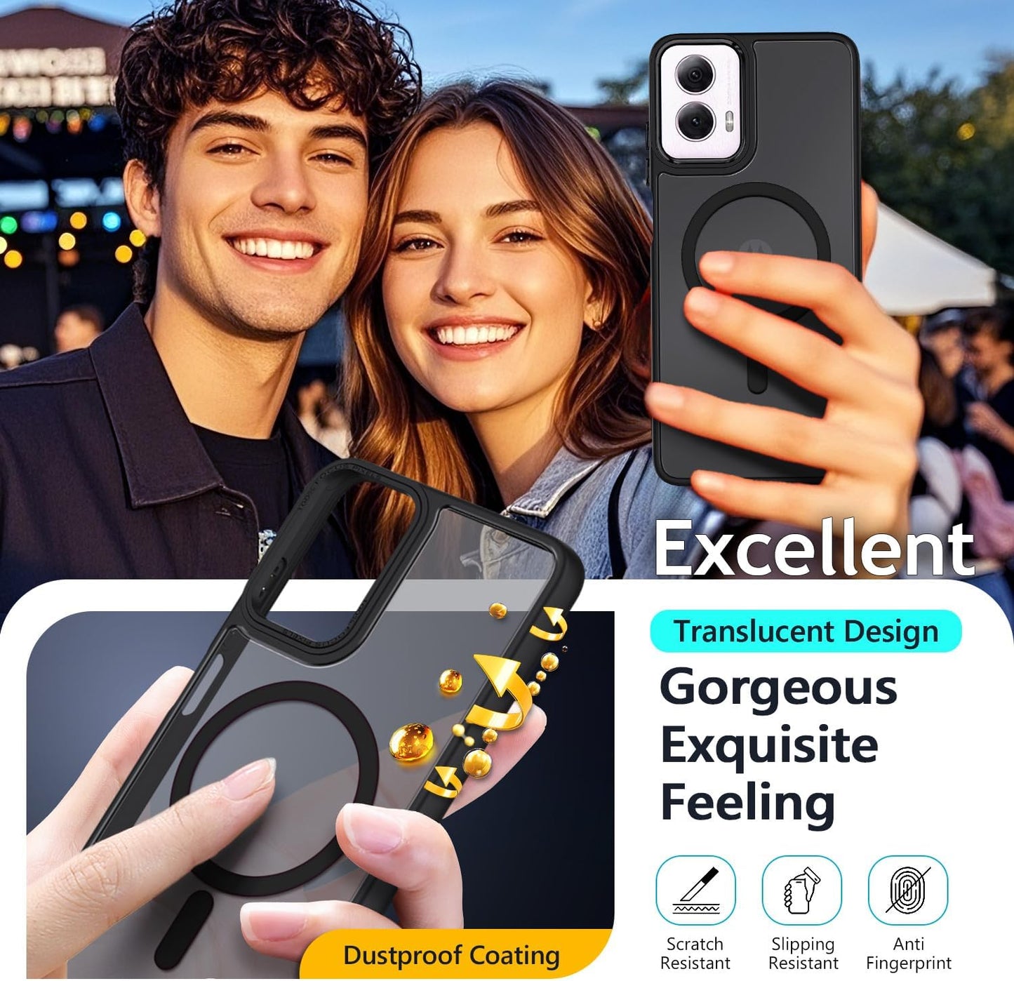 YZB Magnetic for Motorola Moto G Power-5G-2024 Case, Black | Compatible with MagSafe, Translucent Matte Scratch-Resistant Back, Military-Grade Protection Shockproof Slim Phone Cover