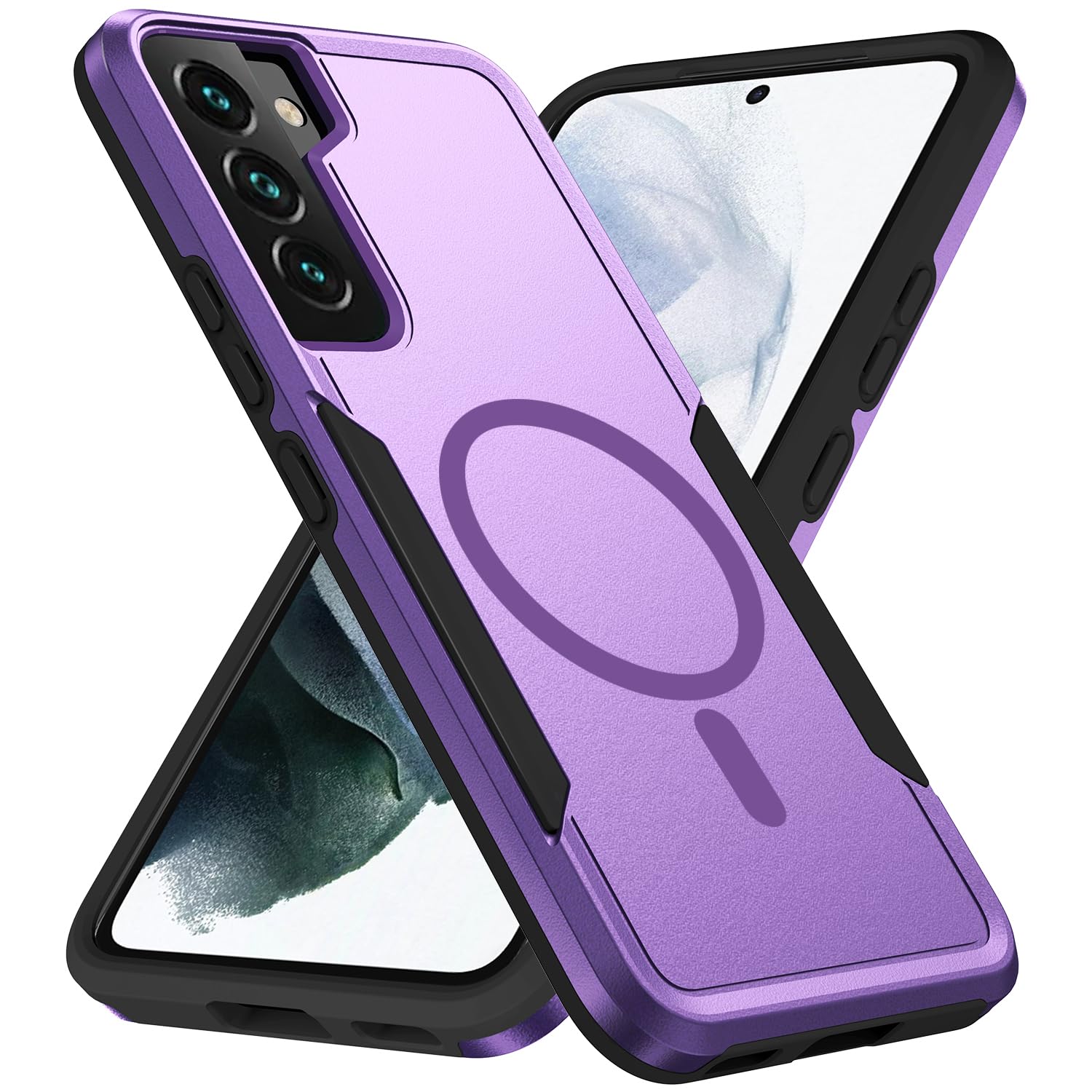 for Samsung Galaxy S22 Case,[Compatible with Magsafe] [Military Grade Drop Tested] Dual Layer Shockproof Magnetic Tough Rugged Protective Phone Case -6.1 inch (Black)