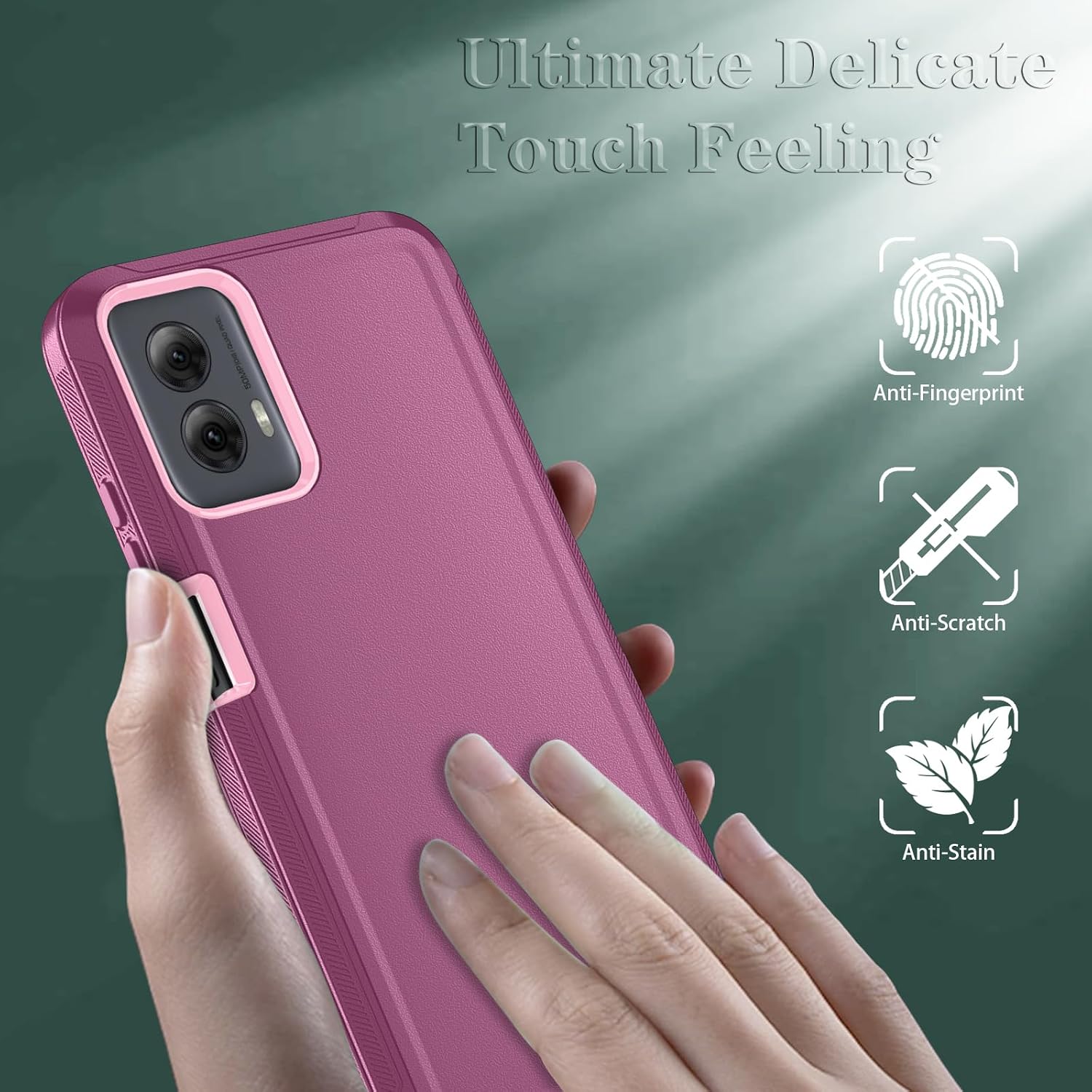 Qinmay Phone Case for Motorola Moto G Power 5G 2024 Case with HD Screen Protector, Heavy Duty Shockproof & Cover Phone Case for Moto G Power 2024,WineRed Pink