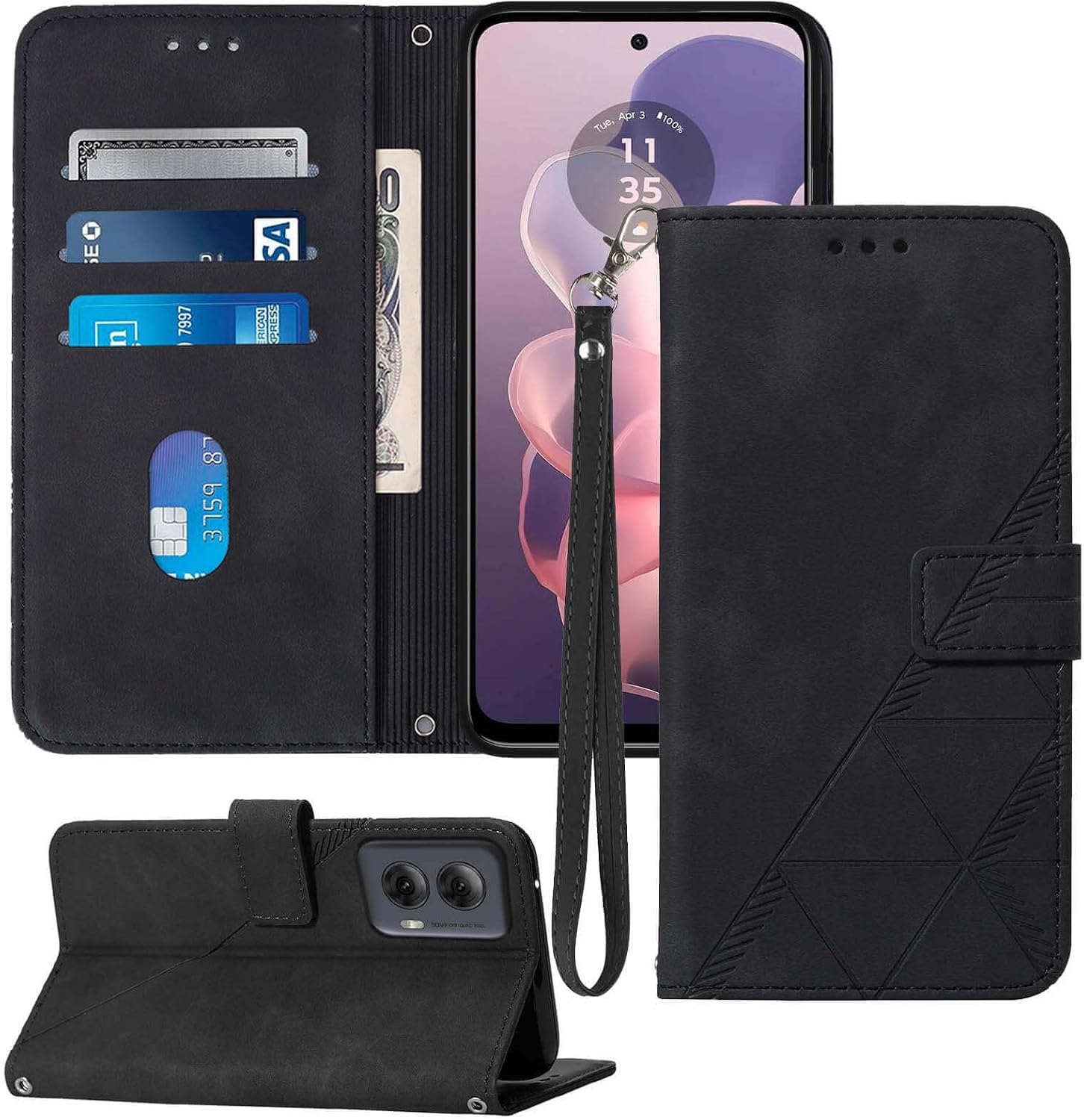 for Moto G Power 5G 2024 Case Wallet, Card Holder Slots, Wrist Strap, TPU Interior Protective, Stand PU Leather Flip Cover for Moto G Power 5G 2024 (Black)