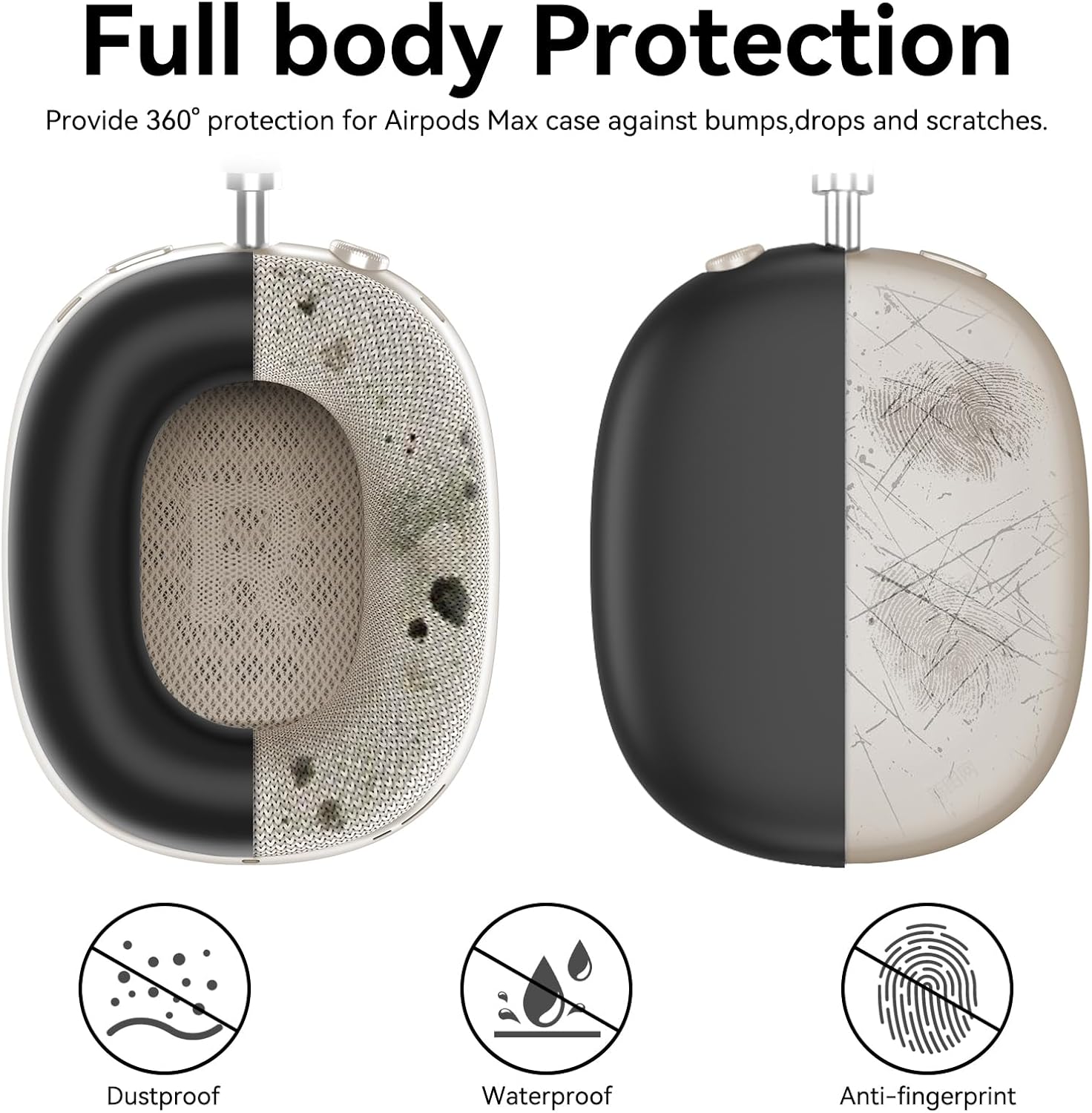 Silicone Case Cover for AirPods Max Headphones, Ear Pad Case Cover/Ear Cups Cover/Headband Cover for AirPod Max (USB-C/Lightning)(2024/2020),Accessories Silicone Protector for Apple AirPods Max, Black