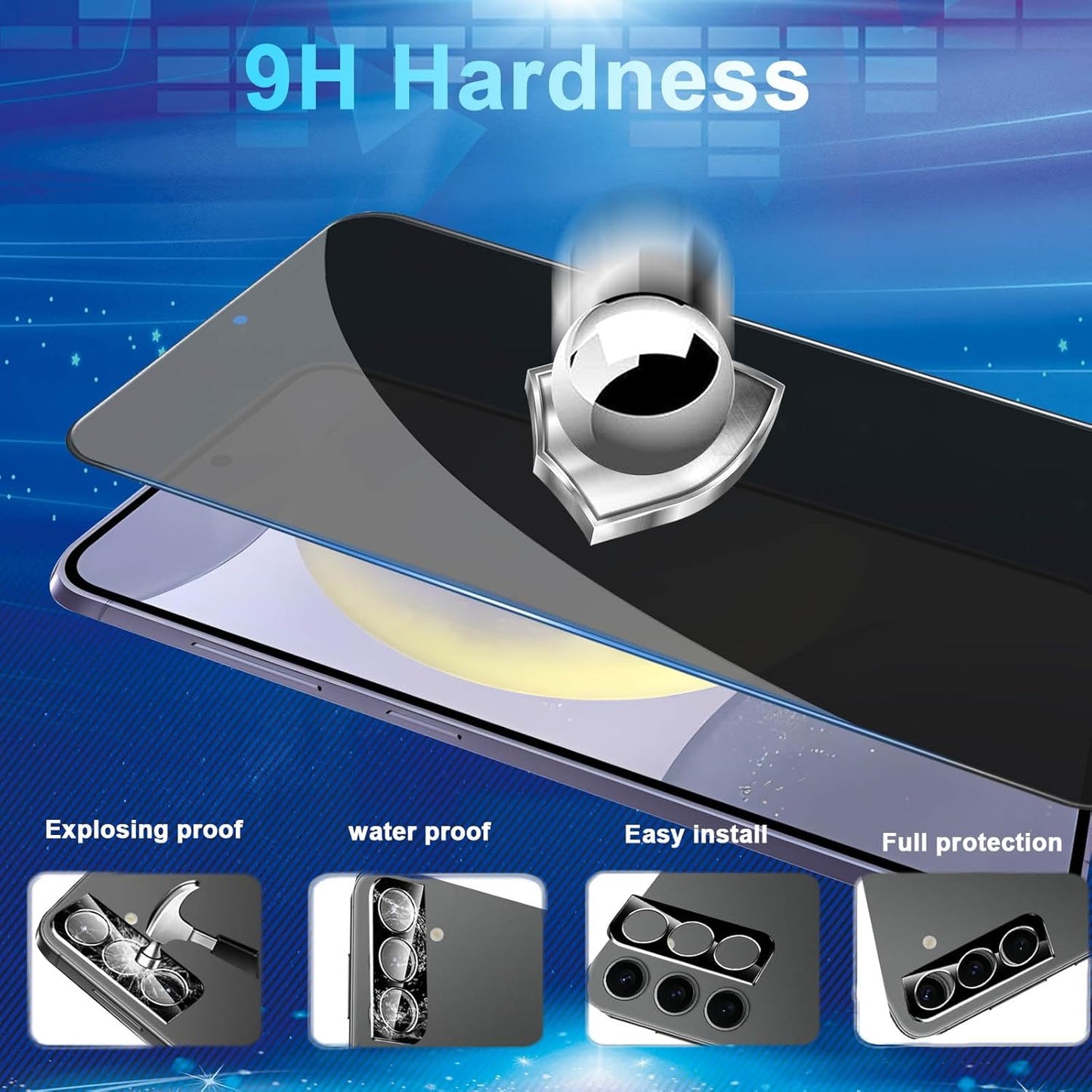 [2+2 Pack] Privacy Screen Protector Compatible with Galaxy S24 Plus with Camera Lens Protector, High Clarity, Anti-Spy Tempered Glass