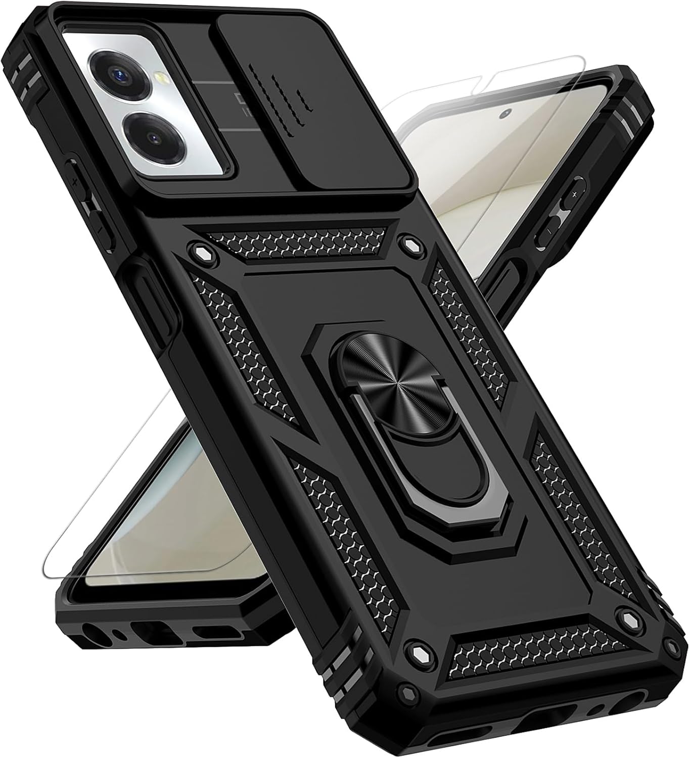 for Motorola Moto G Power 5G 2024 Case with Slide Camera Cover HD Screen Protector [Military Grade Drop Tested] Magnetic Ring Holder Kickstand Protective Phone Case for Moto G Power 5G 2024, Black