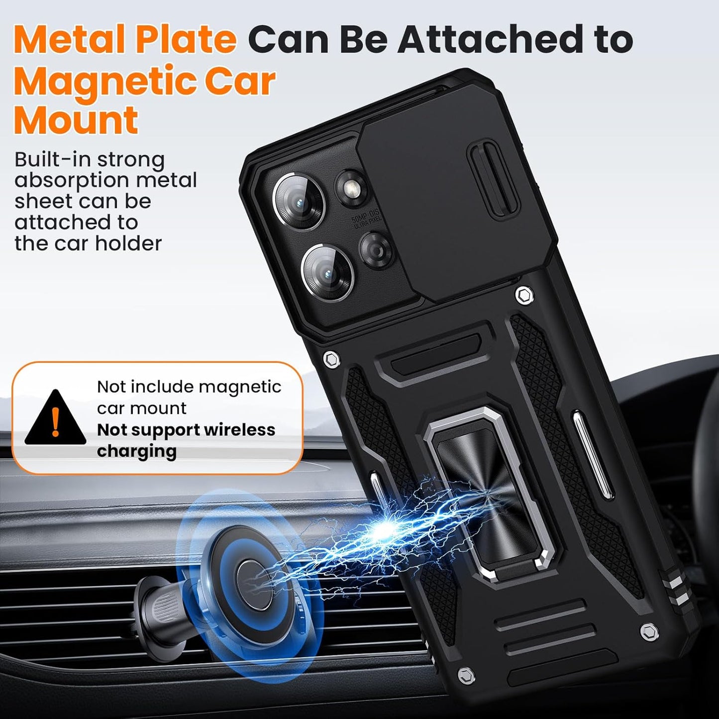 for Moto G Power 2025 Case/Moto G Power 2026 Case with 2 PCS HD Screen Protector, Slide Camera Cover Military Grade Drop Protection 360° Ring Holder Kickstand, Heavy Duty Shockproof, Black