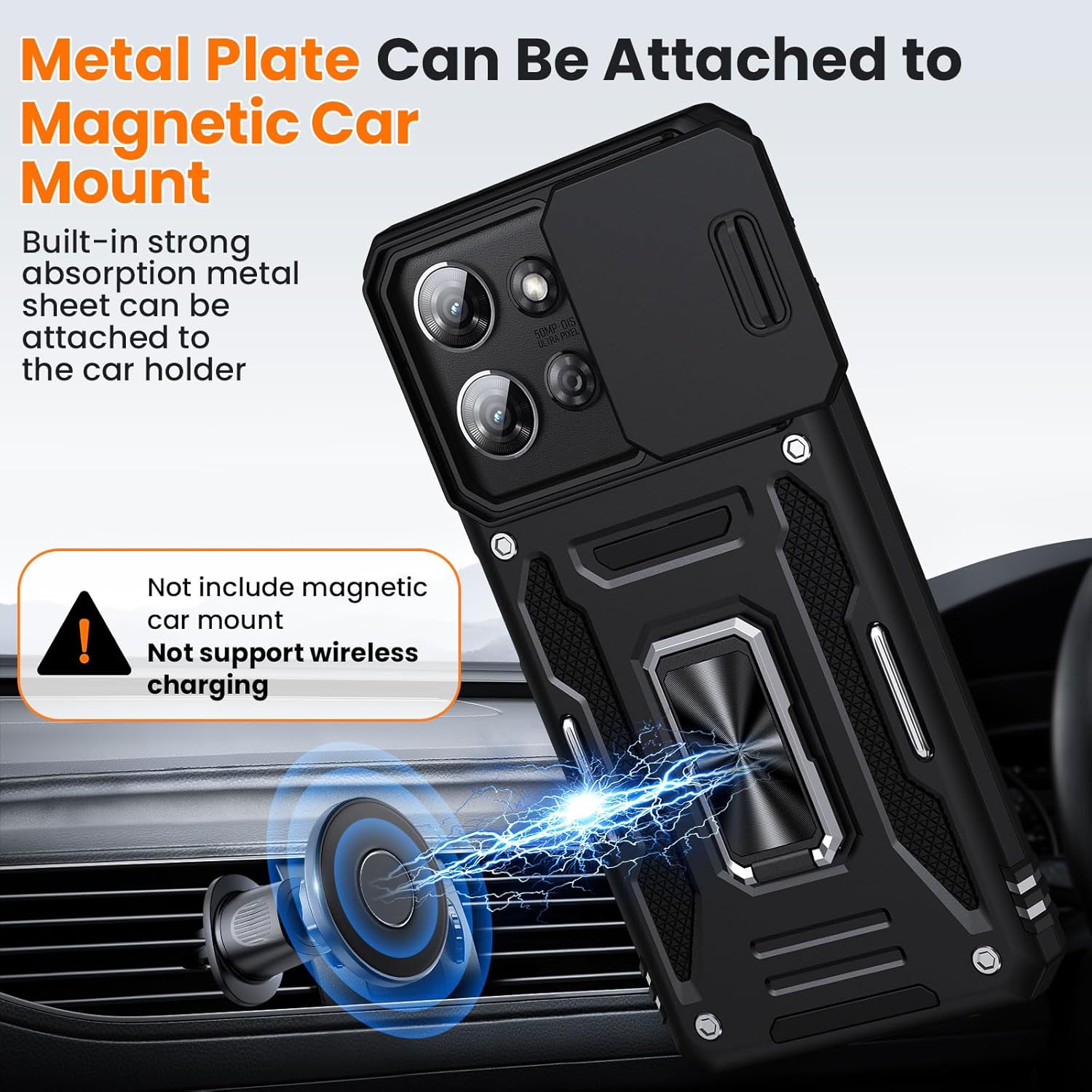 for Moto G Power 2025 Case/Moto G Power 2026 Case with 2 PCS HD Screen Protector, Slide Camera Cover Military Grade Drop Protection 360° Ring Holder Kickstand, Heavy Duty Shockproof, Black