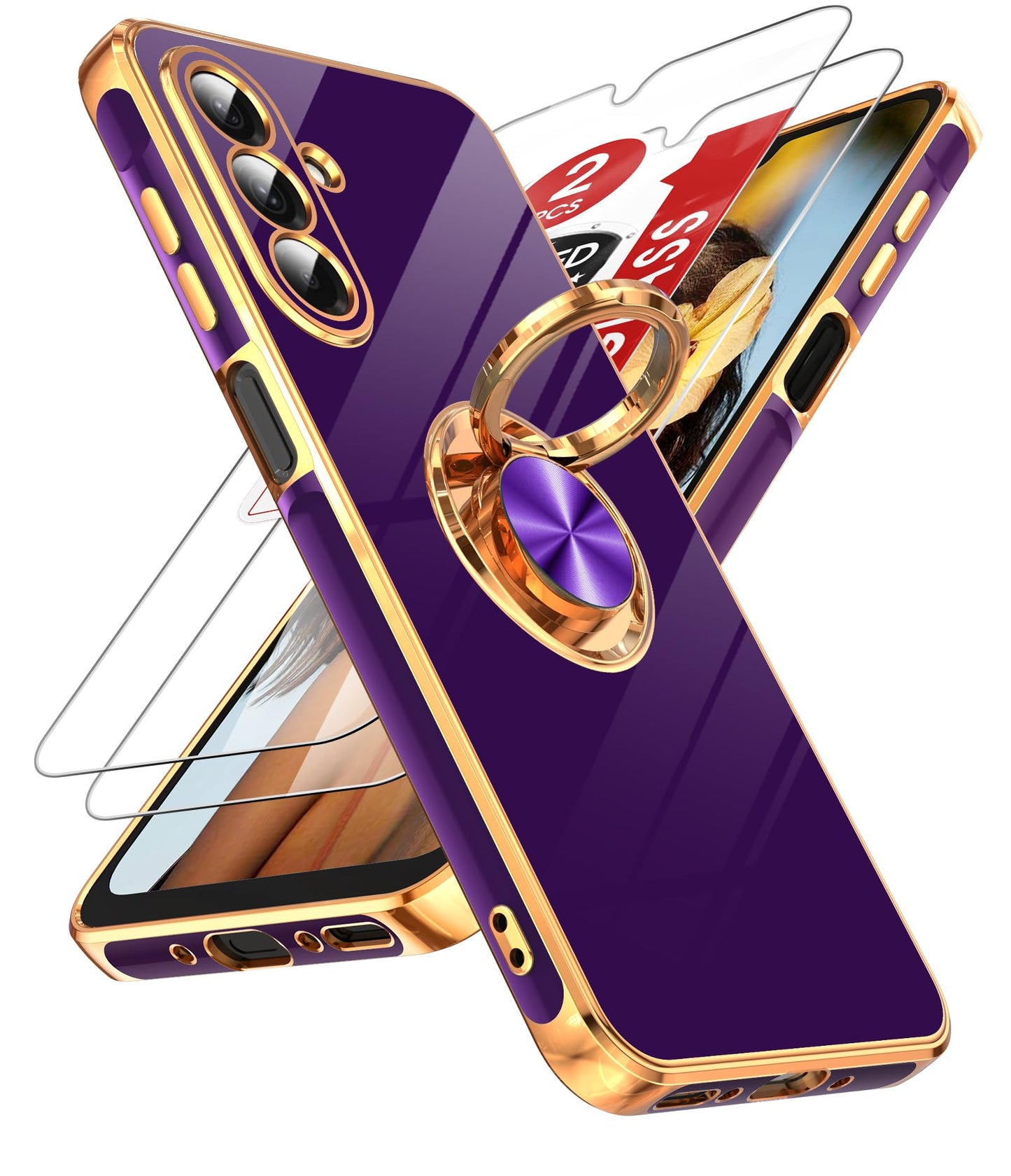 LeYi for Samsung A57 Case, 360°Magnetic Kickstand Rose Gold Plated Edge