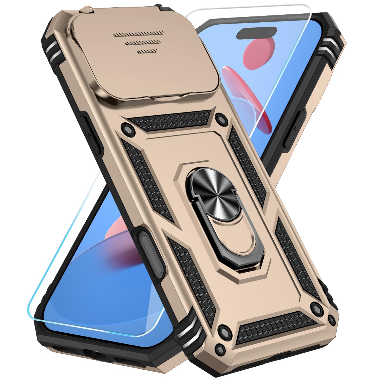 SunStory Compatible with iPhone 17 Case with HD Screen Protector & Slide Camera Cover & Rotated Ring Kickstand, [Military-Grade] iPhone Case for iPhone 17,Red