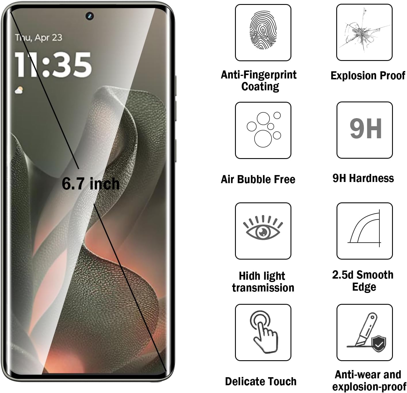 2 Pack 3D Compatible with Motorola Edge 2025/Moto Edge 60 Fusion/60 Pro Screen Protector,9H Tempered Glass Film,HD Clear Scratch Resistant,Bubble-Free for Moto Edge 2025 Screen Protector